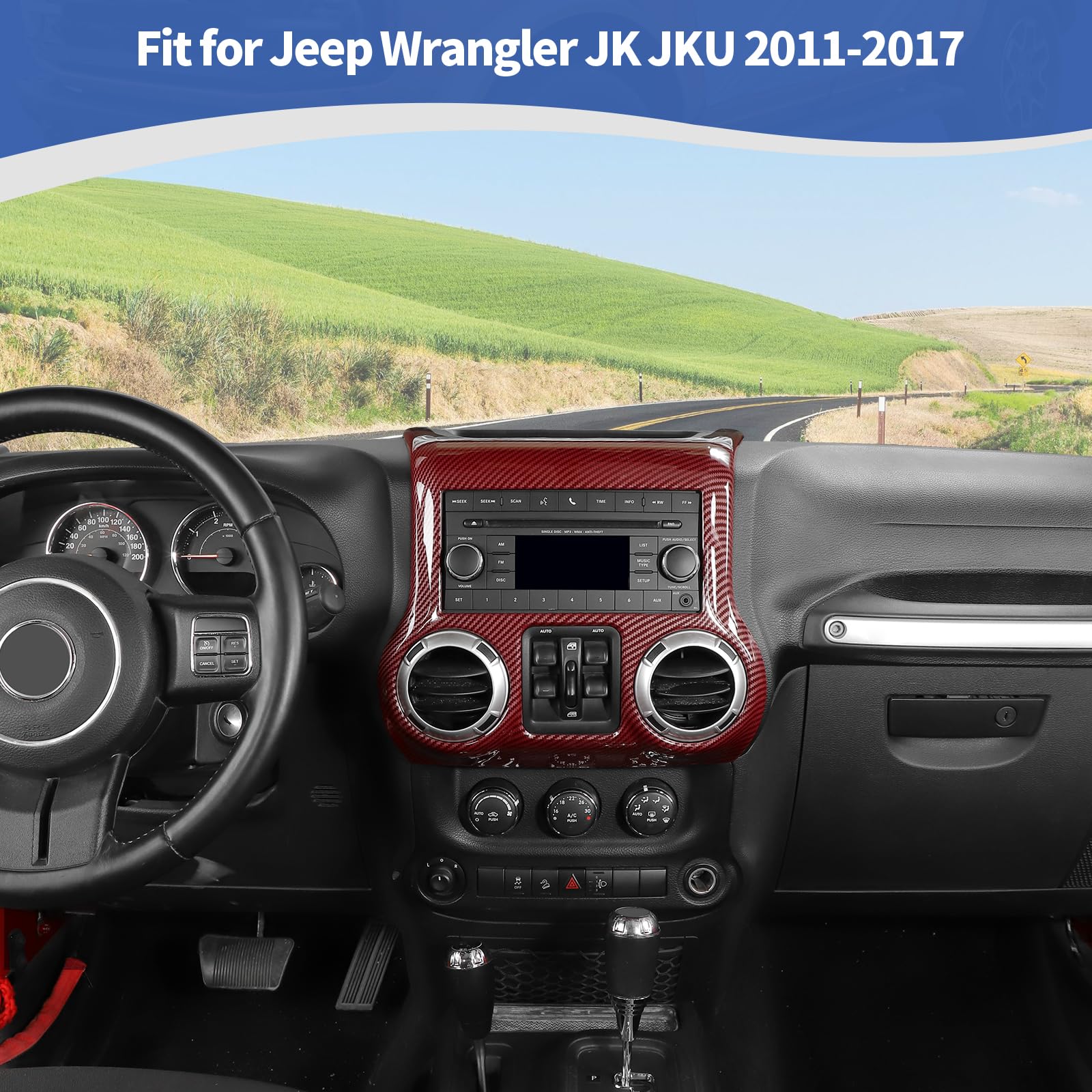 Jeep Wrangler JK JKU 2011-2017 Center Console Dashboard Cover Trim - Red Carbon Fiber Interior Accessories ABS | Upgrade Your Jeep Interior for Off-Road Adventures & Daily Driving