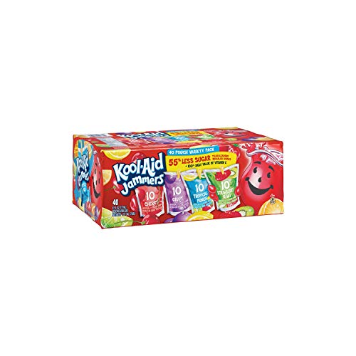 Kool-Aid Jammers Variety Pack - 40 Juice Pouches (4 Flavors) | Kids Lunch Box Drink, School Snacks, Party Favors & On-The-Go Refreshment