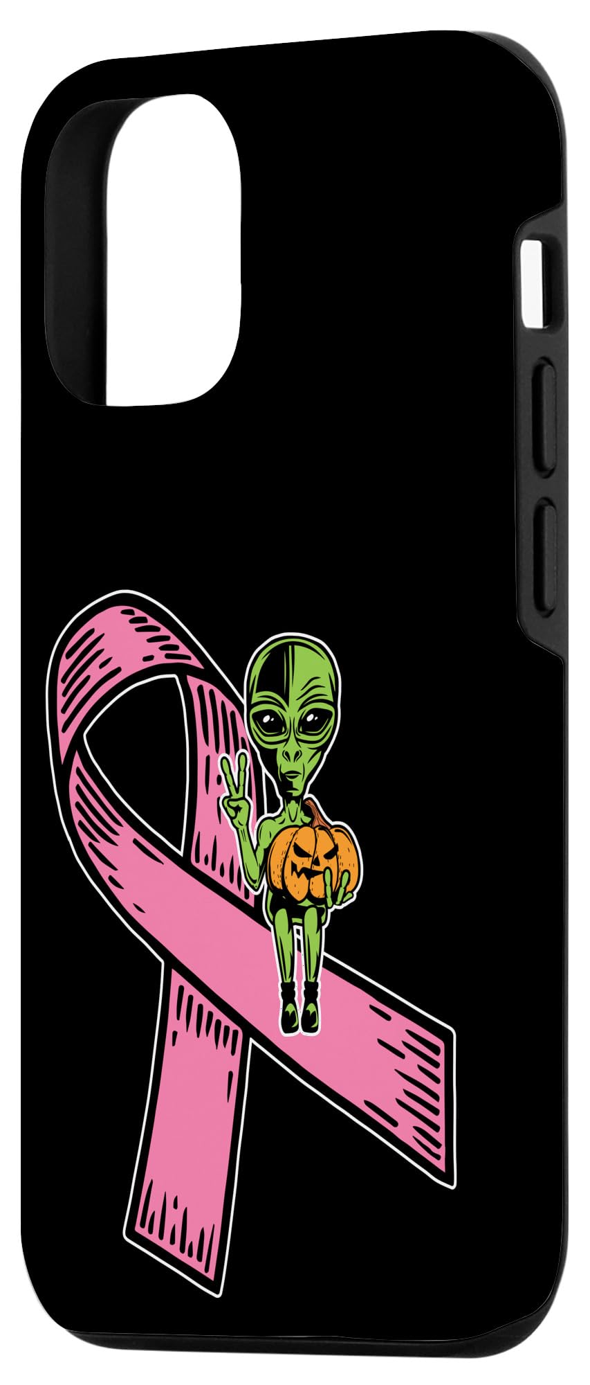 iPhone 12/12 Pro Case - Pink Ribbon Alien Pumpkin Design, Cool Halloween Phone Cover & Breast Cancer Awareness Gift for Women (Perfect for Halloween Parties, Cancer Support Events & Everyday Use)