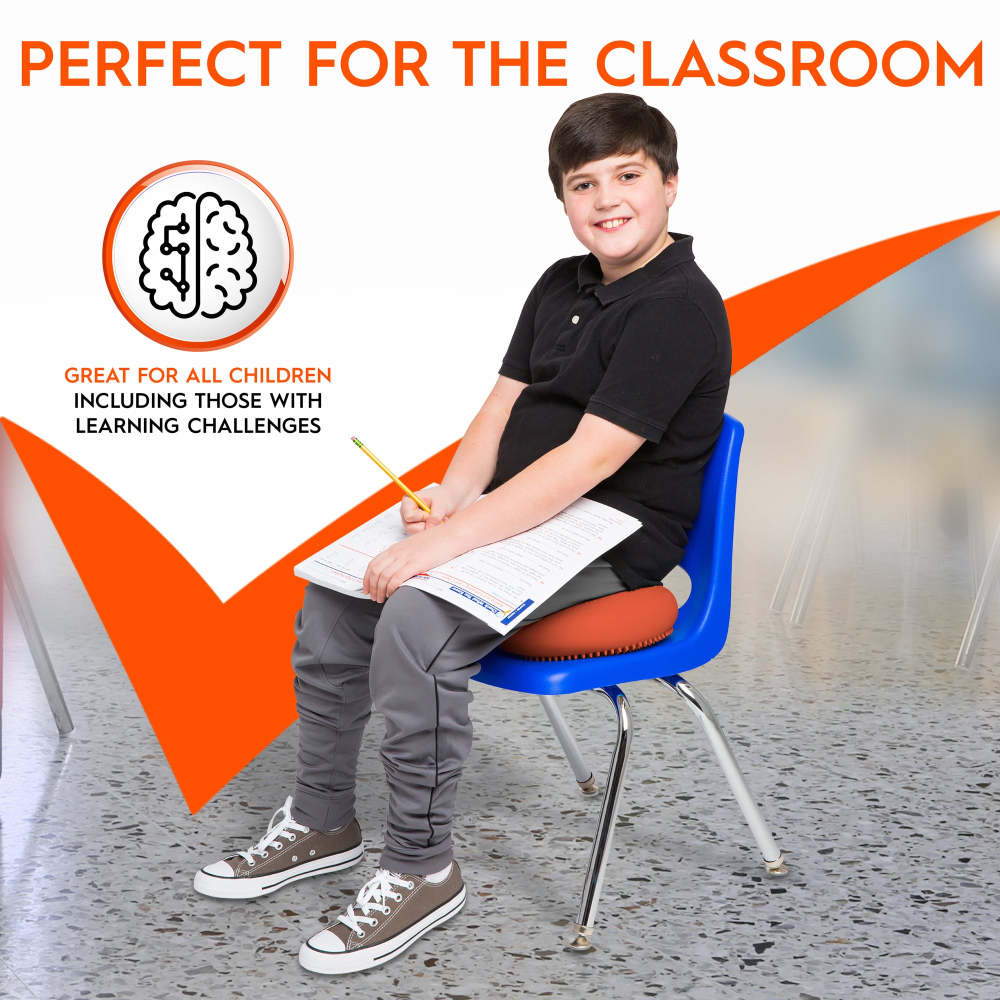 Bouncyband Big Wiggle Seat Sensory Cushion for Kids - Vibrant Orange - Improves Focus & Fidgeting - Ideal for Classroom, Homeschool & ADHD Therapy