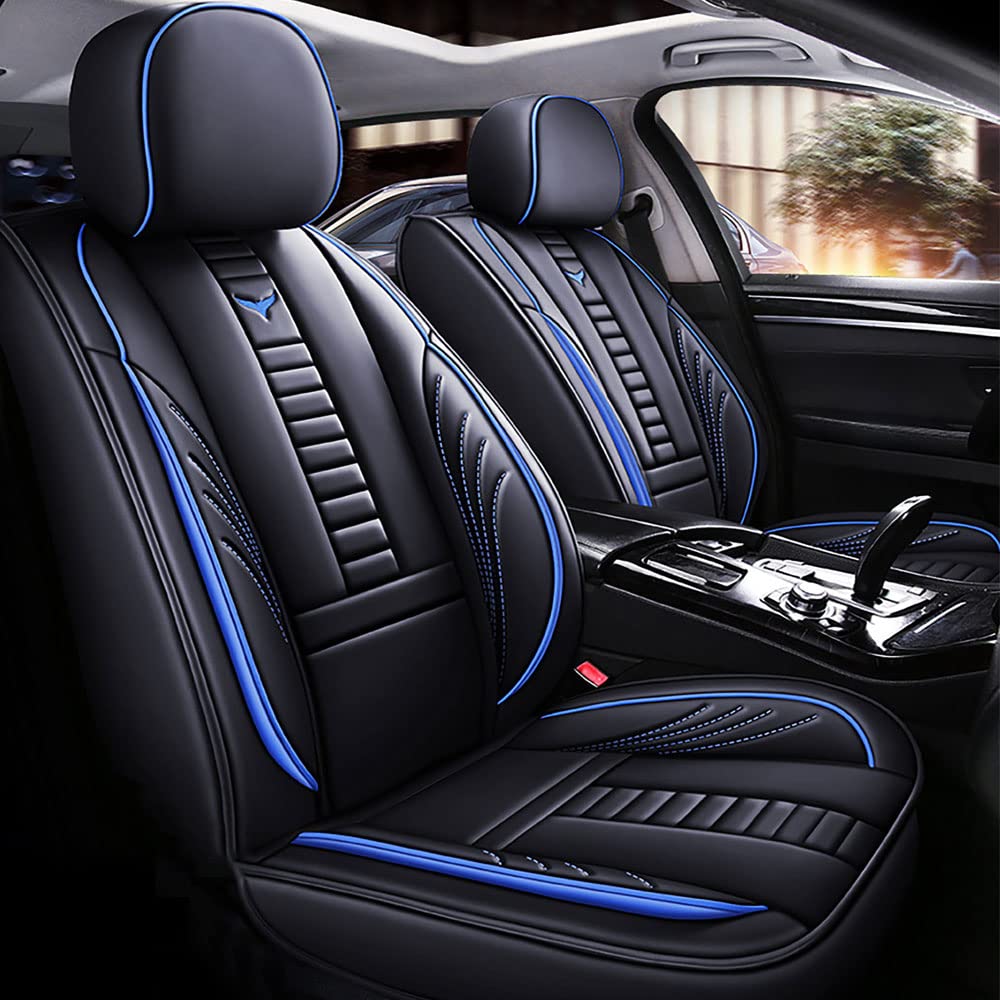 Premium 3D Front Seat Covers for Ford Escape 2013-2025 - Split Bench Design with Side Airbag Compatibility - Black & Blue Line - Perfect for Daily Commute, Road Trips & Car Protection