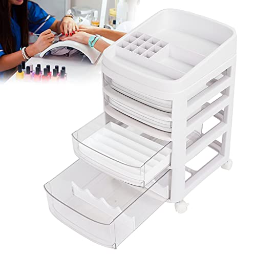 4-Tier Rolling Nail Polish Organizer with Drawers & Wheels - Large Capacity Nail Art Storage Box for Polish, Jewelry & Cosmetics - Perfect for Salon, Home & Mobile Nail Technicians