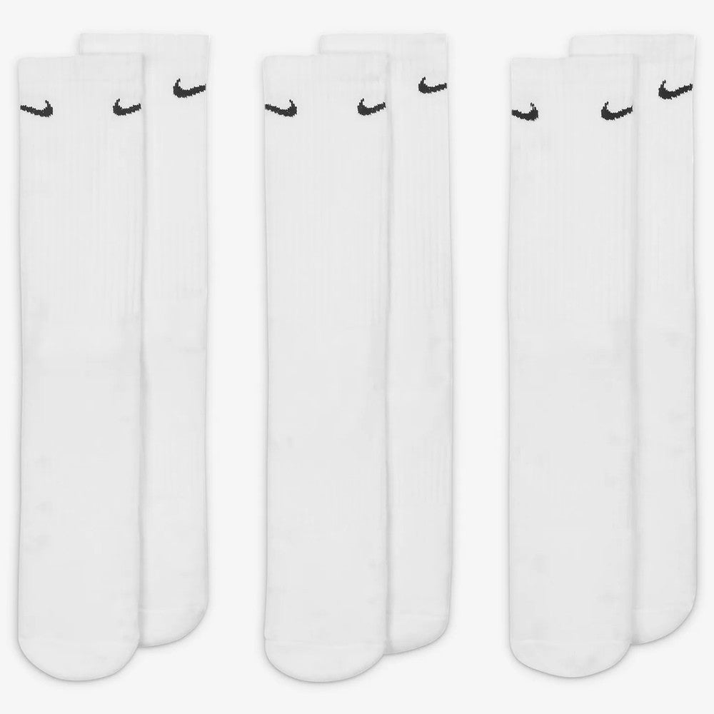 Nike Everyday Cushioned Crew Socks 3-Pack - White | Comfortable Athletic Socks for Men & Women | Perfect for Running, Gym & Daily Wear