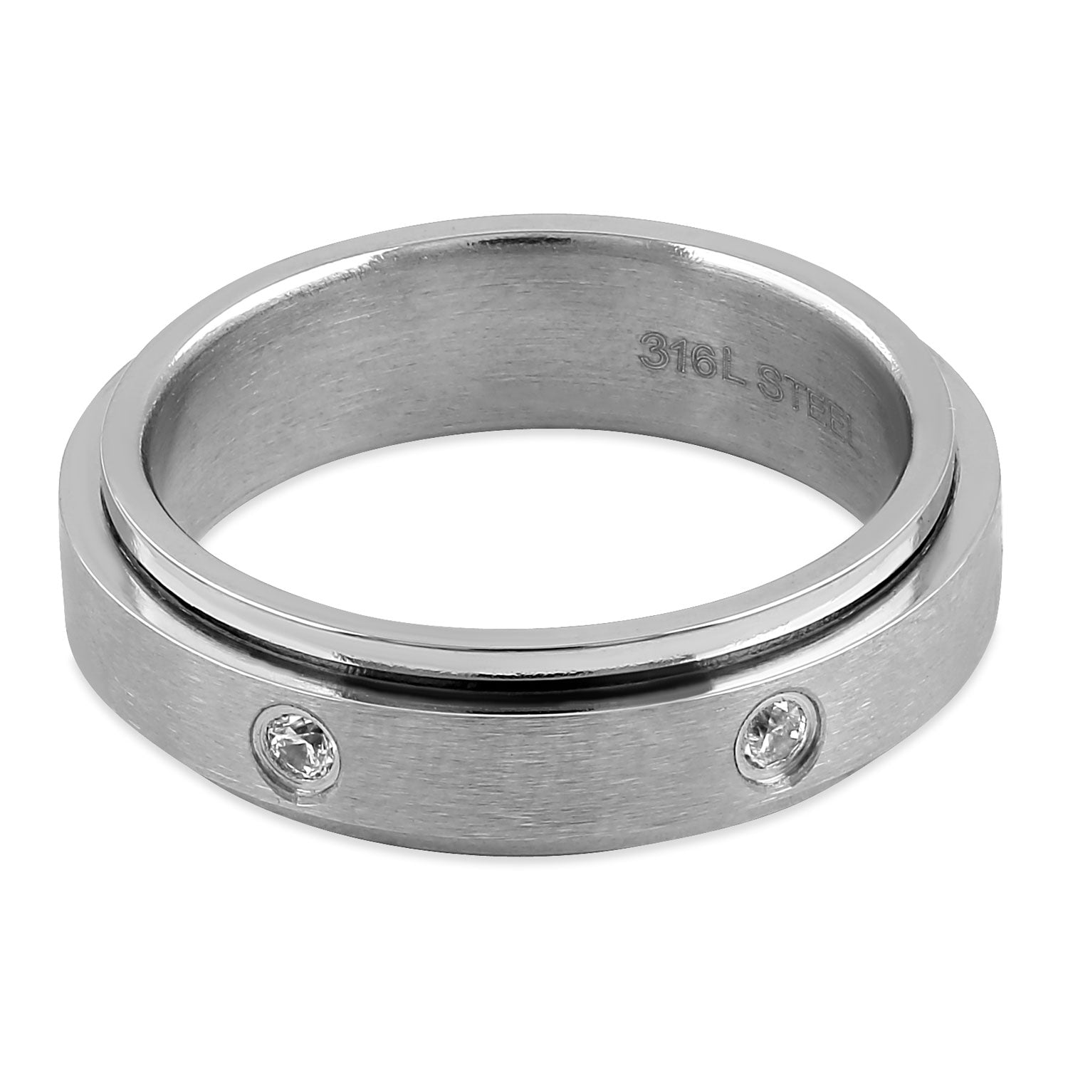 Stainless Steel Spinner Ring with CZ Stones - Adjustable Band for Anxiety Relief, Fidget Toy & Fashion Jewelry - Perfect for Stress Relief, Focus & Everyday Wear