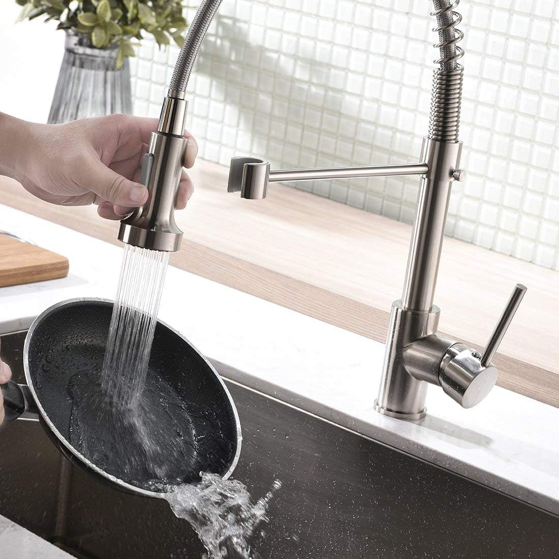 InArt Single Lever Kitchen Sink Mixer - 360° Swivel Pull-Down Sprayer Faucet with Multi-Function Spray Head, Chrome Finish (KSF024) for Modern Home Kitchen & Bar Sink