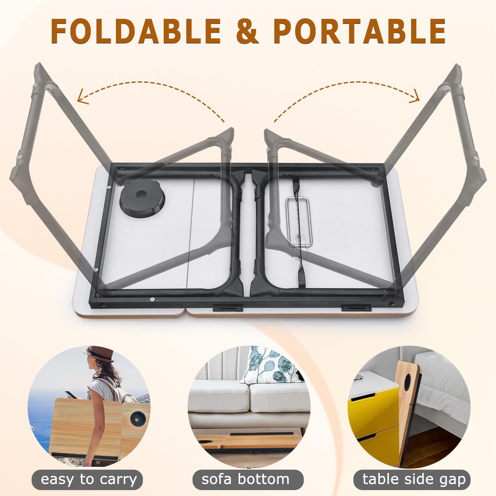 Adjustable Laptop Desk for Bed - Portable Foldable Bed Table with Cup Holder, Laptop Stand & Writing Tray - Perfect for Working, Studying, Reading & Eating in Bed or on the Couch