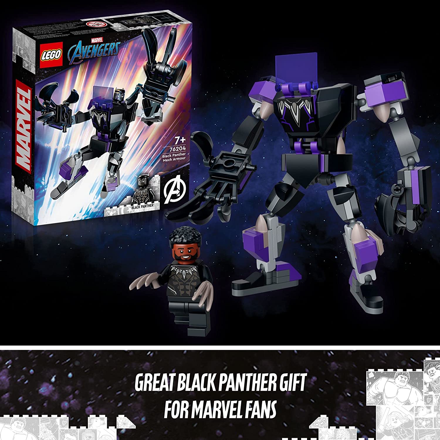 LEGO Marvel Black Panther Mech Armor 76204 Building Kit - Superhero Action Figure Toy Set for Kids & Collectors | Perfect for Playtime, Display & Marvel Fans