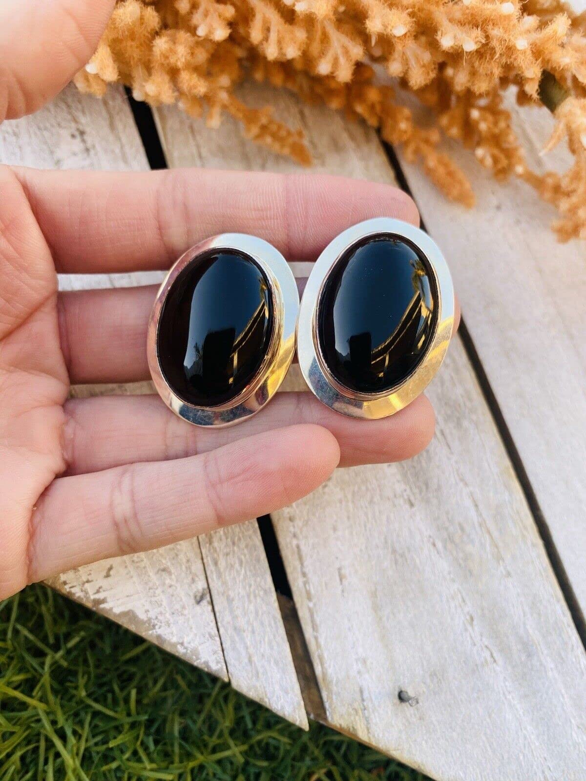 Authentic Vintage Navajo Sterling Silver & Black Onyx Post Earrings - Handmade Native American Jewelry for Women - Perfect for Weddings, Parties & Everyday Wear