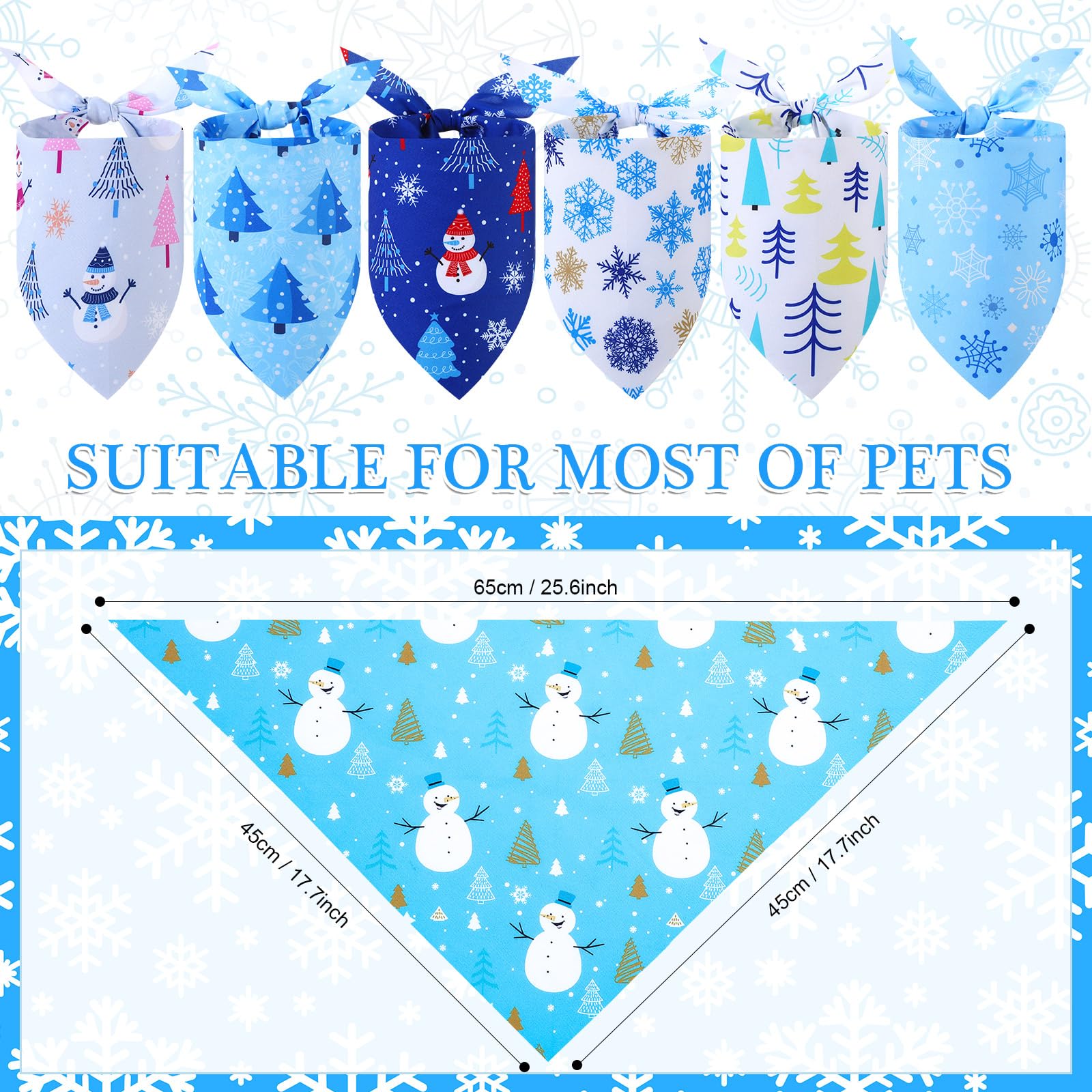 50 Pack Blue Snowflake Winter Dog Bandanas - Bulk Pet Bandanas for Dogs & Cats, Festive Triangle Kerchief Scarves & Bibs (25.6