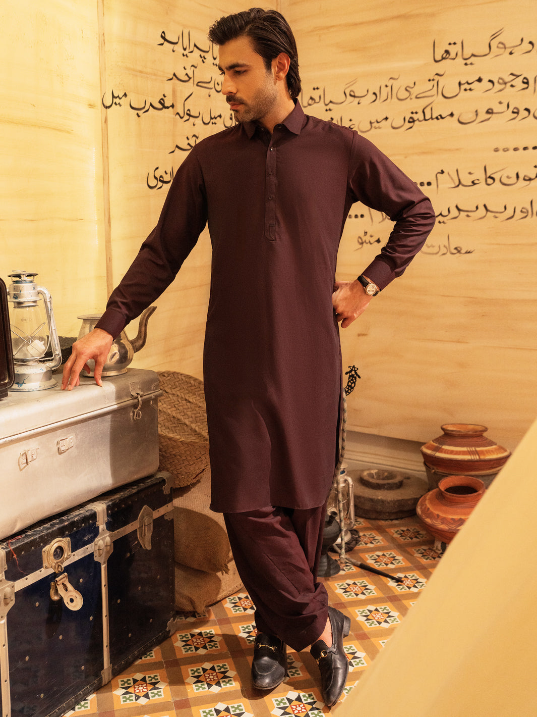 Elegant Blended Maroon Shalwar Kameez - Traditional Pakistani Outfit for Women & Men - Perfect for Weddings, Festivals & Special Occasions
