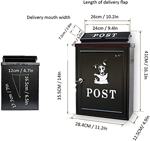 Outdoor Wall Mount Mailbox - Large Capacity Galvanized Steel Rust-Proof Post Box with Lock | Weatherproof Black Drop Mailbox for Home, Office & Apartment Use