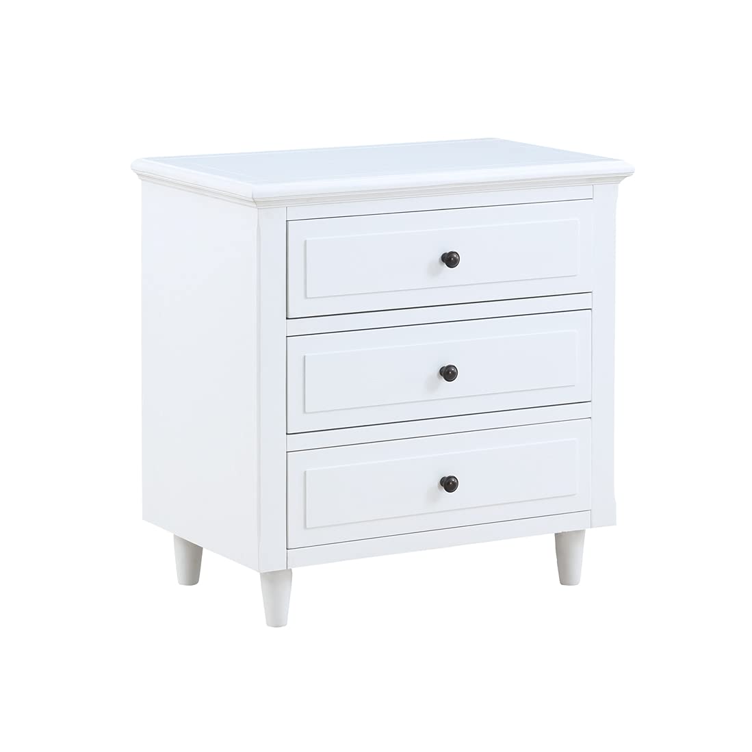 Goujxcy White Wood 3-Drawer Nightstand - Bedside End Table with Storage Shelf for Bedroom, Living Room & Office - Compact Side Table with Drawers for Home Organization