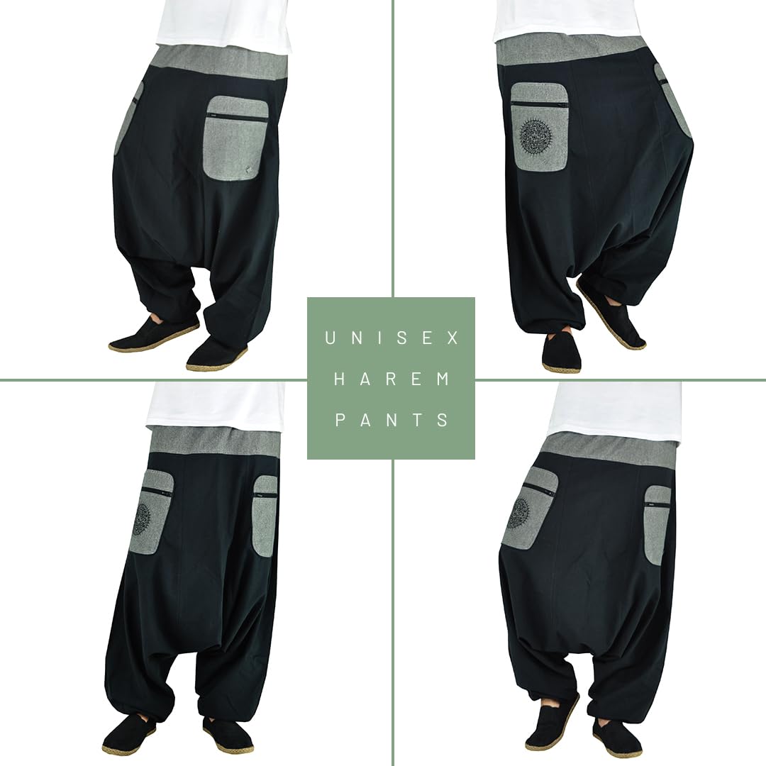 Virblatt Cotton Harem Pants for Men & Women - Drop Crotch Genie Aladdin Hippie Pants | Yoga, Meditation, Rave & Festival Wear