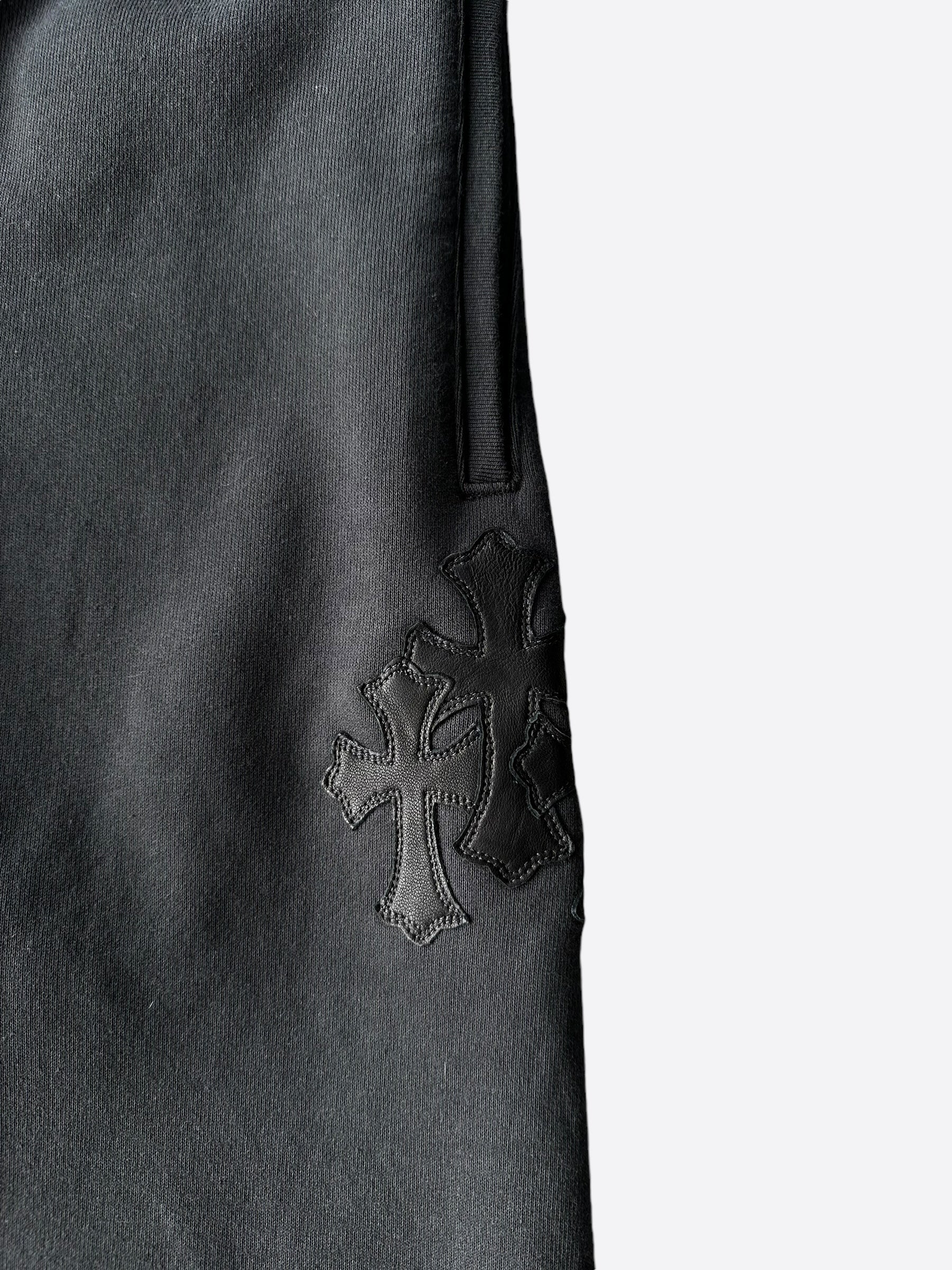Chrome Hearts Black Triple Cross Patch Paper Jam Sweatpants for Men - Gothic Streetwear Pants with Cross Design - Perfect for Casual Wear, Hip Hop Fashion & Urban Outfits