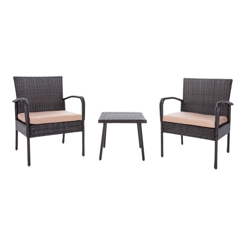 SAFAVIEH Outdoor Collection Moore Brown Rattan/Beige 3-Piece Patio Lounge Set with Cushions & Table (PAT9009B) - Perfect for Garden, Balcony, and Backyard Relaxation