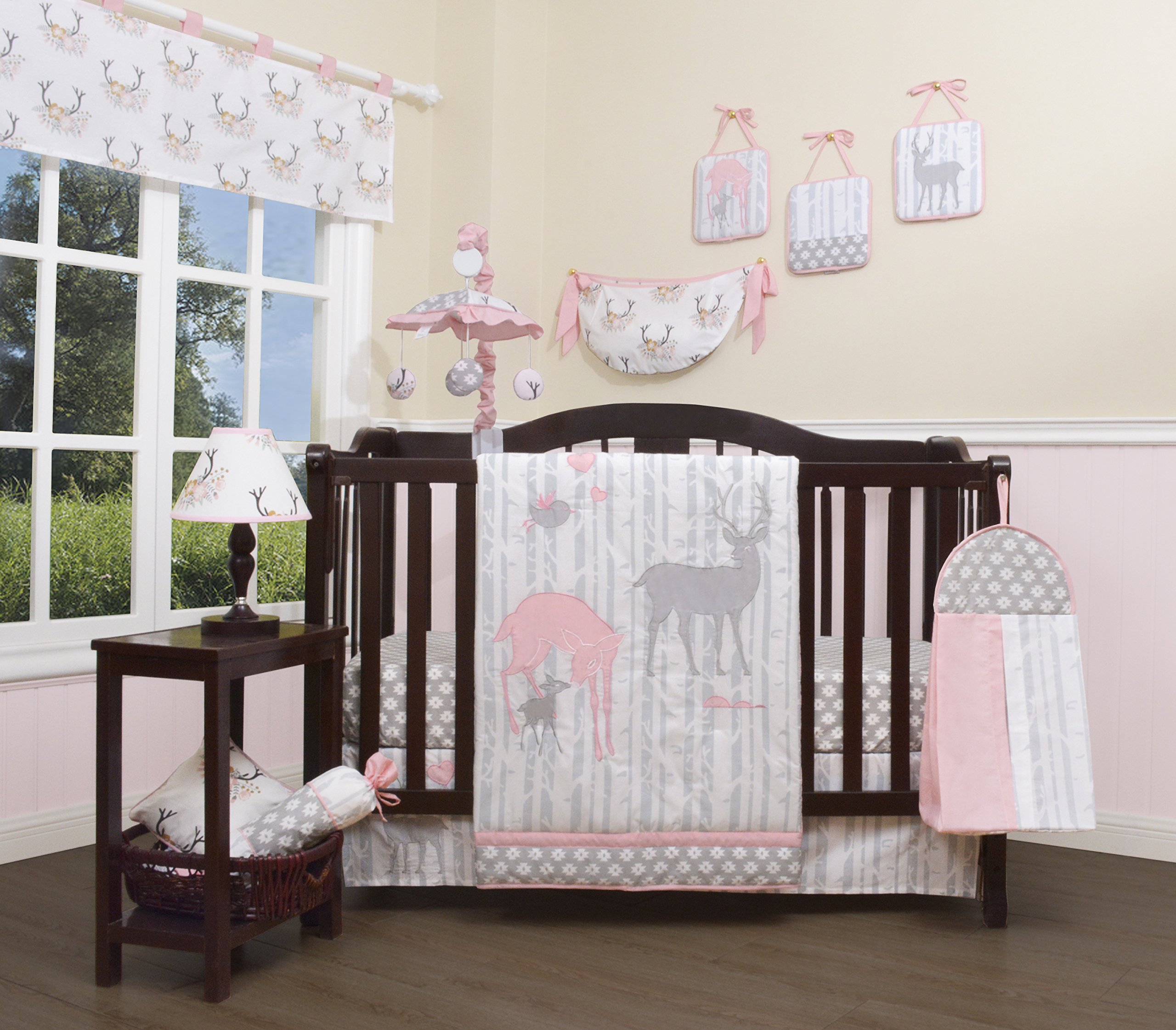 12-Piece Deer Family Baby Girl Nursery Crib Bedding Set - Soft & Safe Crib Sheets, Blankets & Decor for Newborns - Perfect for Nursery Decor, Baby Showers & Gender Reveal Parties