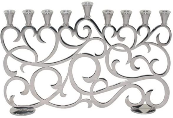 Elegant Silver Judaica Hanukkah Menorah Candle Holder - 12 Inch Classic Design for Jewish Holiday Decorations & Home Celebrations