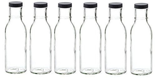 Nakpunar 12 oz (250 ml) Wide Mouth Empty Glass Bottles - Reusable for Oil, Sauces, Milk, Water & Beverages - 6 Pack with Black Plastic Lids - Perfect for Kitchen Storage, DIY Projects & Gift Packaging