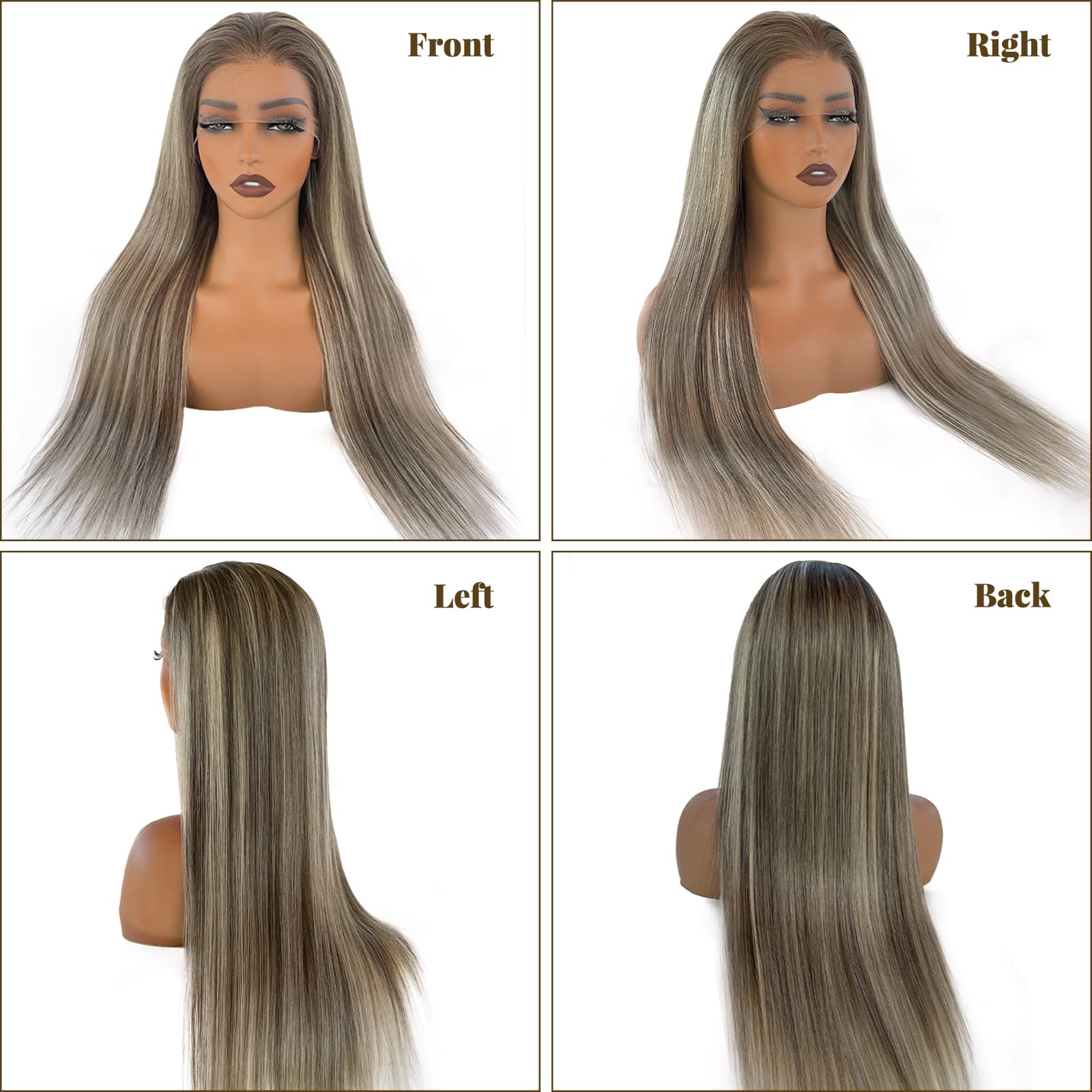 20 Inch Ombre Ash Brown to 613 Blonde Human Hair Wigs with Dark Brown Roots - 13x6 HD Straight Lace Front Wig, Pre Plucked, Glueless, 180% Density - Natural Looking Wigs for Women | Perfect for Daily Wear, Cosplay, Parties & Special Occasions