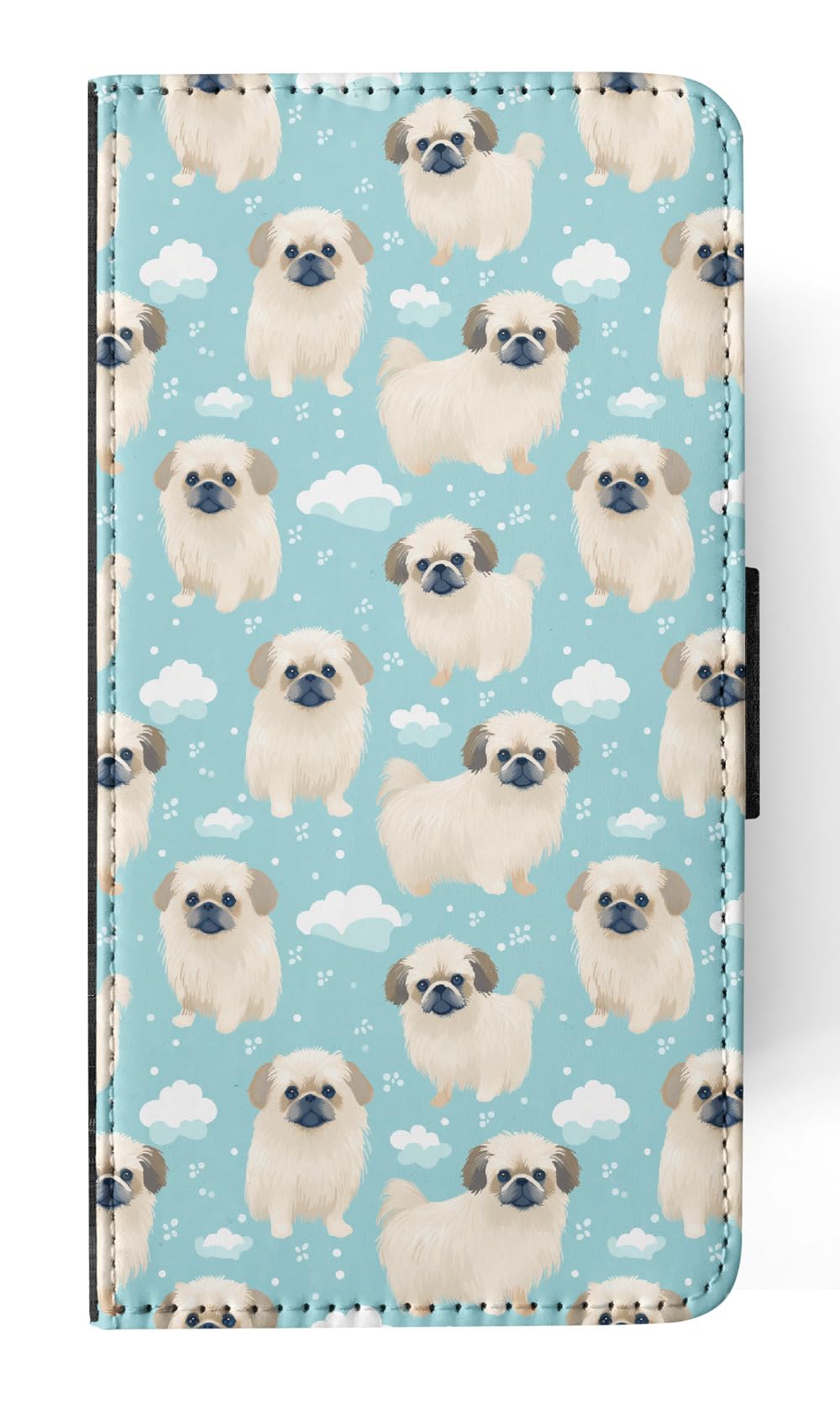 Cute Pekingese Puppy Dog Pattern Faux Leather Flip Wallet Phone Case for Apple iPhone 14 Pro - Perfect for Pet Lovers & Everyday Use
