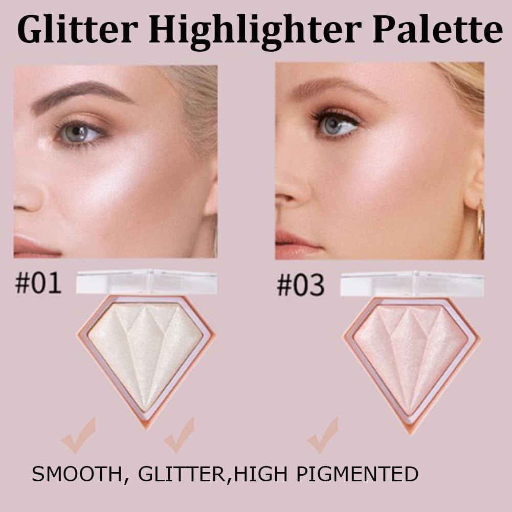 Glitter Highlighter Makeup Palette - Shimmer Face Highlighter Powder for Cheek & Body Illuminator | Vegan, Cruelty-Free | Perfect for Contouring, Highlighting & Night Out Makeup (01)