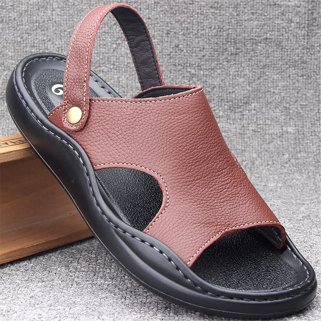 **Men's Comfortable Leather Sandals for Summer - Soft Outdoor Walking & Beach Casual Footwear (Brown, Size 44) - Perfect for Travel, Vacation & Relaxation**