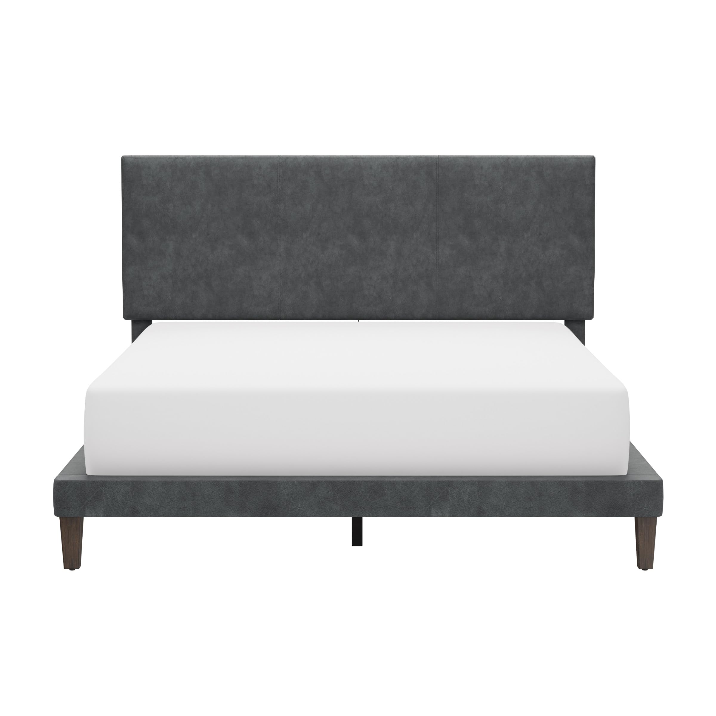 Modern Gray Queen Bed - Hillsdale Muellen Wide Rail Wood/Vinyl Platform Bed Frame - Perfect for Contemporary Bedrooms & Guest Rooms