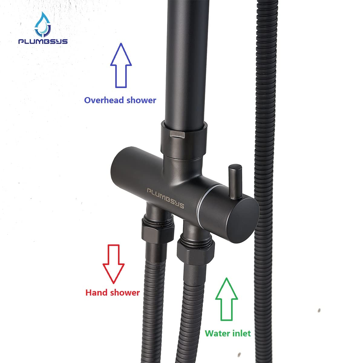 Plumbsys Black Shower Rail Set - 10 Inch Square Rainfall Shower Head with Diverter & Handheld Spray | Wall Mounted Bathroom Shower System with Automatic Cleaning Function | Perfect for Modern Home, Spa, and Luxury Bathroom Renovations