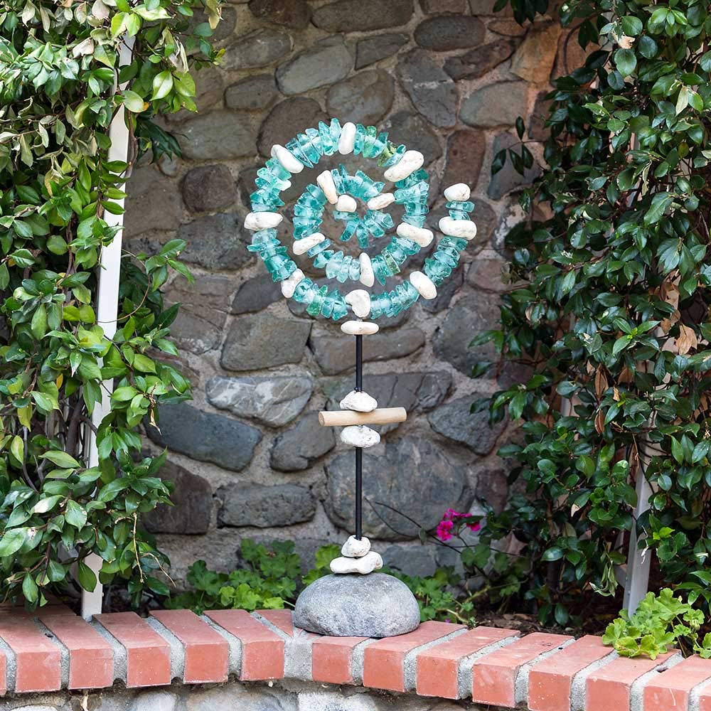 Large 40-Inch Glass Spiral Garden Stand - Elegant Plant Holder for Indoor/Outdoor Decor, Perfect for Patio, Balcony & Home Garden Display
