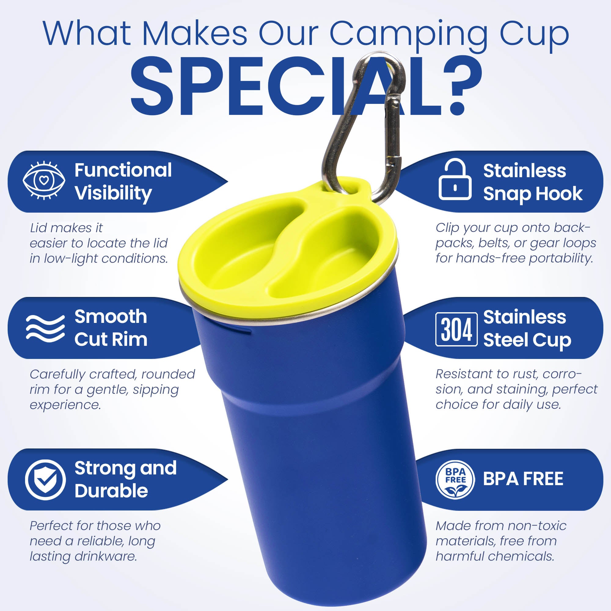Premium Stainless Steel Camping Cup Set with Hook - 3-Piece Nesting Design, Lightweight & Durable, Perfect for Backpacking, Hiking, and Outdoor Adventures (Blue)