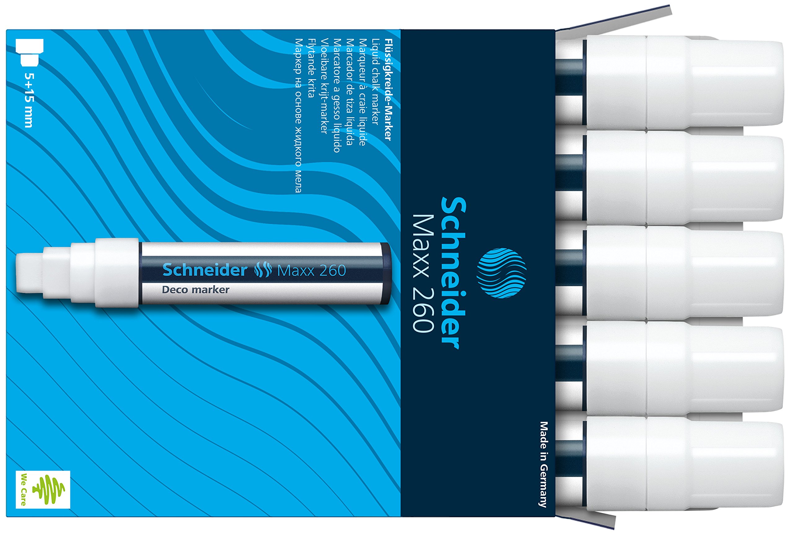 Schneider Maxx 260 White Chalk Markers - Pack of 5 | Non-Toxic Dry Erase Markers for Whiteboards, Glass, Chalkboards | Ideal for Restaurants, Classrooms, Offices & Retail Signage