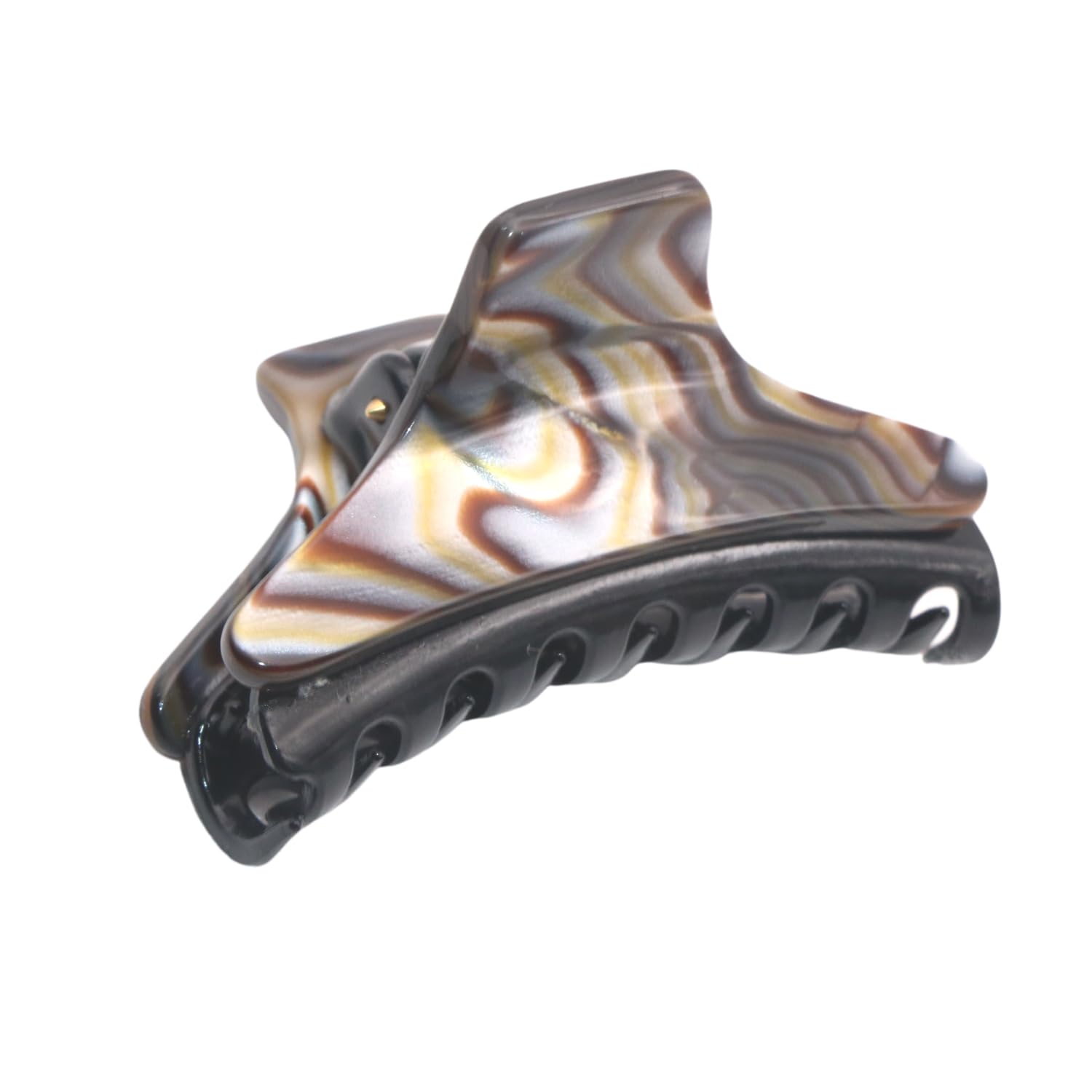 French Amie Skinny Onyx Silver Grey Handmade Celluloid Jaw Hair Claw Clip with Inner Teeth - Perfect for Updos, Ponytails & Everyday Hairstyles