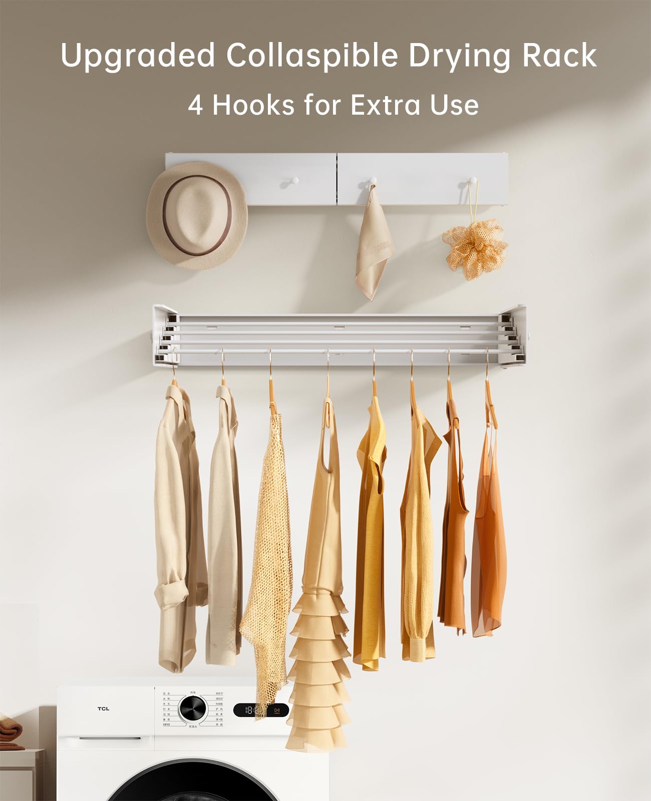 Upgrade 4 Hooks Wall Mounted Collapsible Laundry Drying Rack - 24