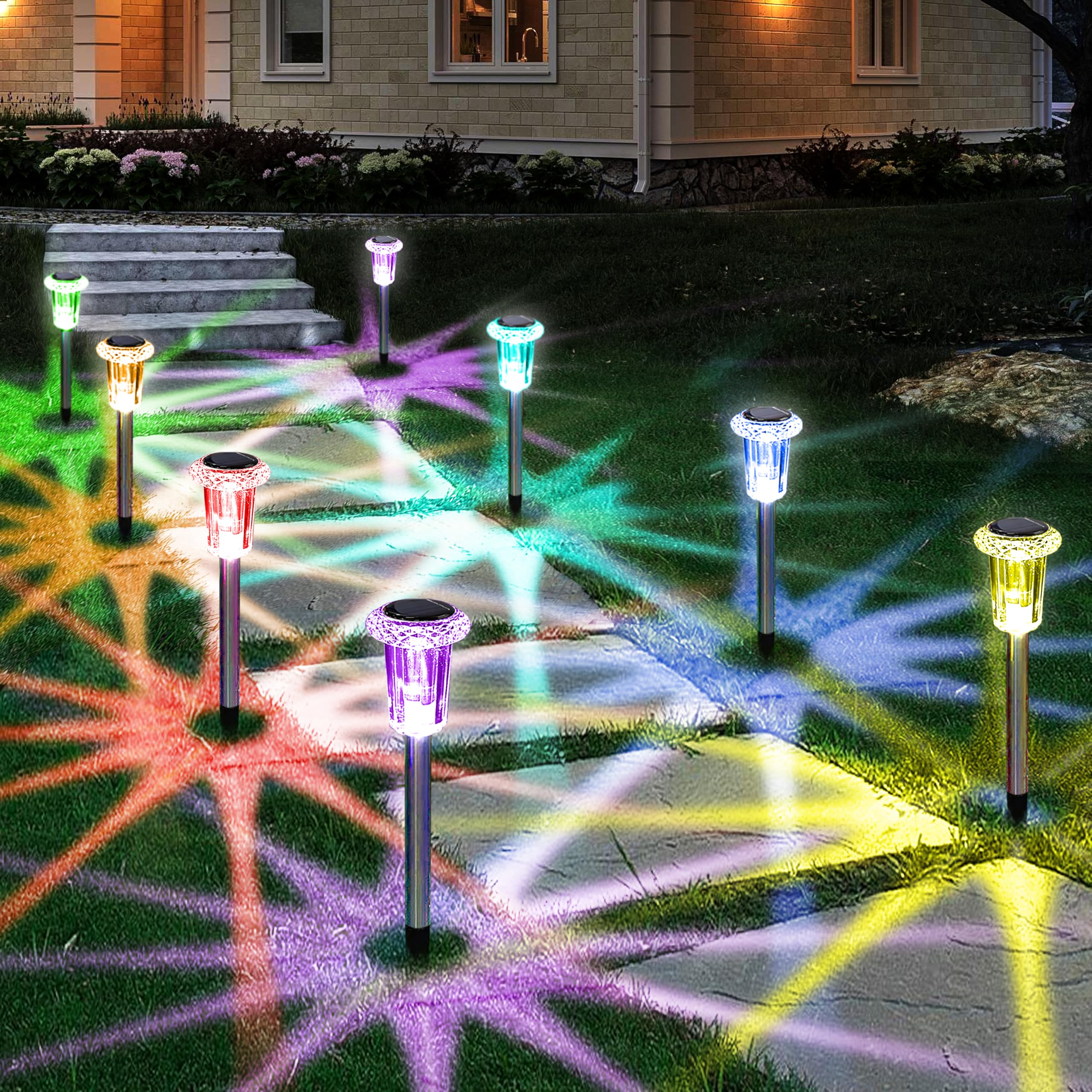 10 Pack Solar Pathway Lights Outdoor Waterproof - Color Changing Solar Stake Lights for Garden, Yard, Walkway, Driveway, Patio & Lawn Decor | Energy-Efficient Landscape Lighting for Pathways & Outdoor Spaces