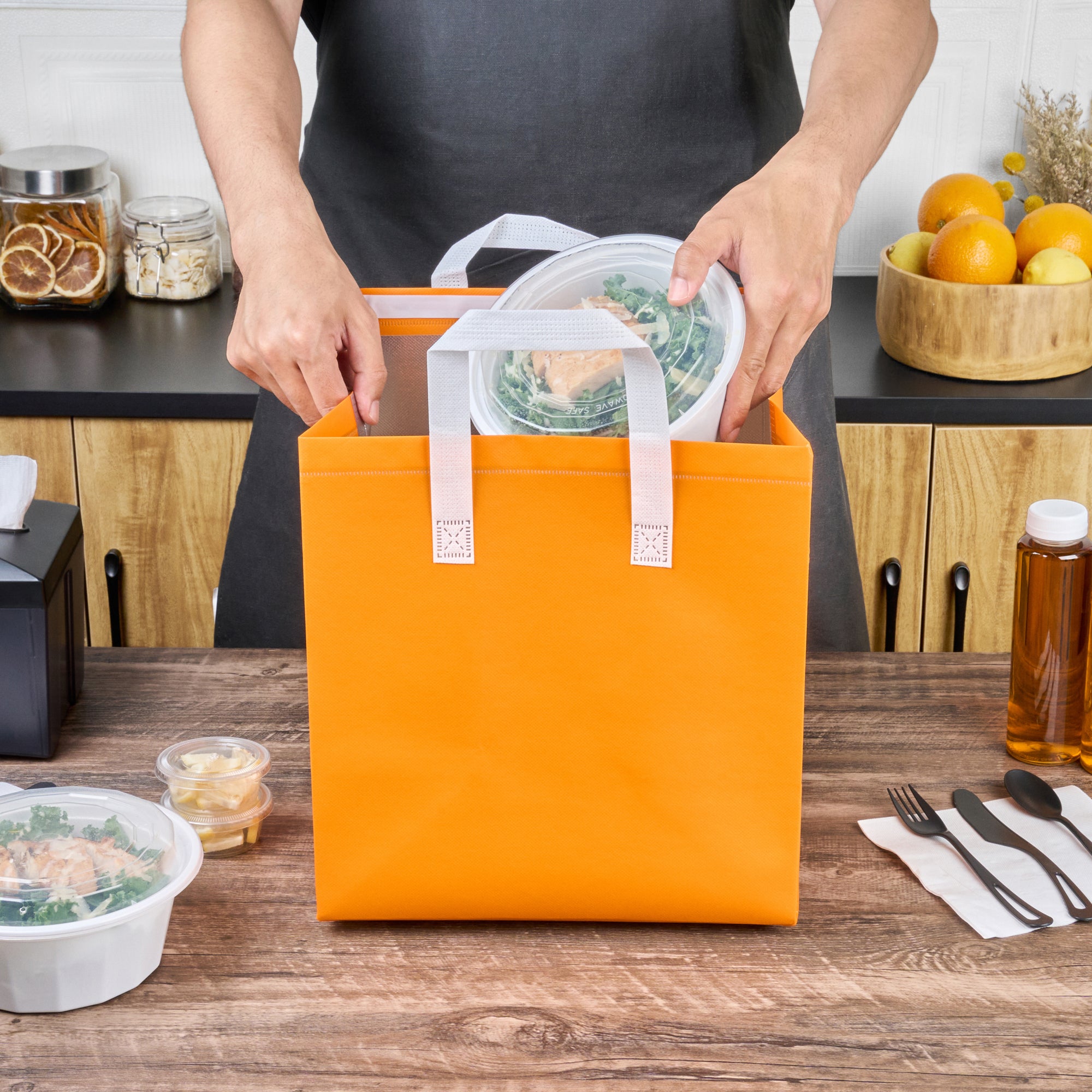 Orange Insulated Takeout Bags - Tamper Evident Food Delivery Bags (11.75