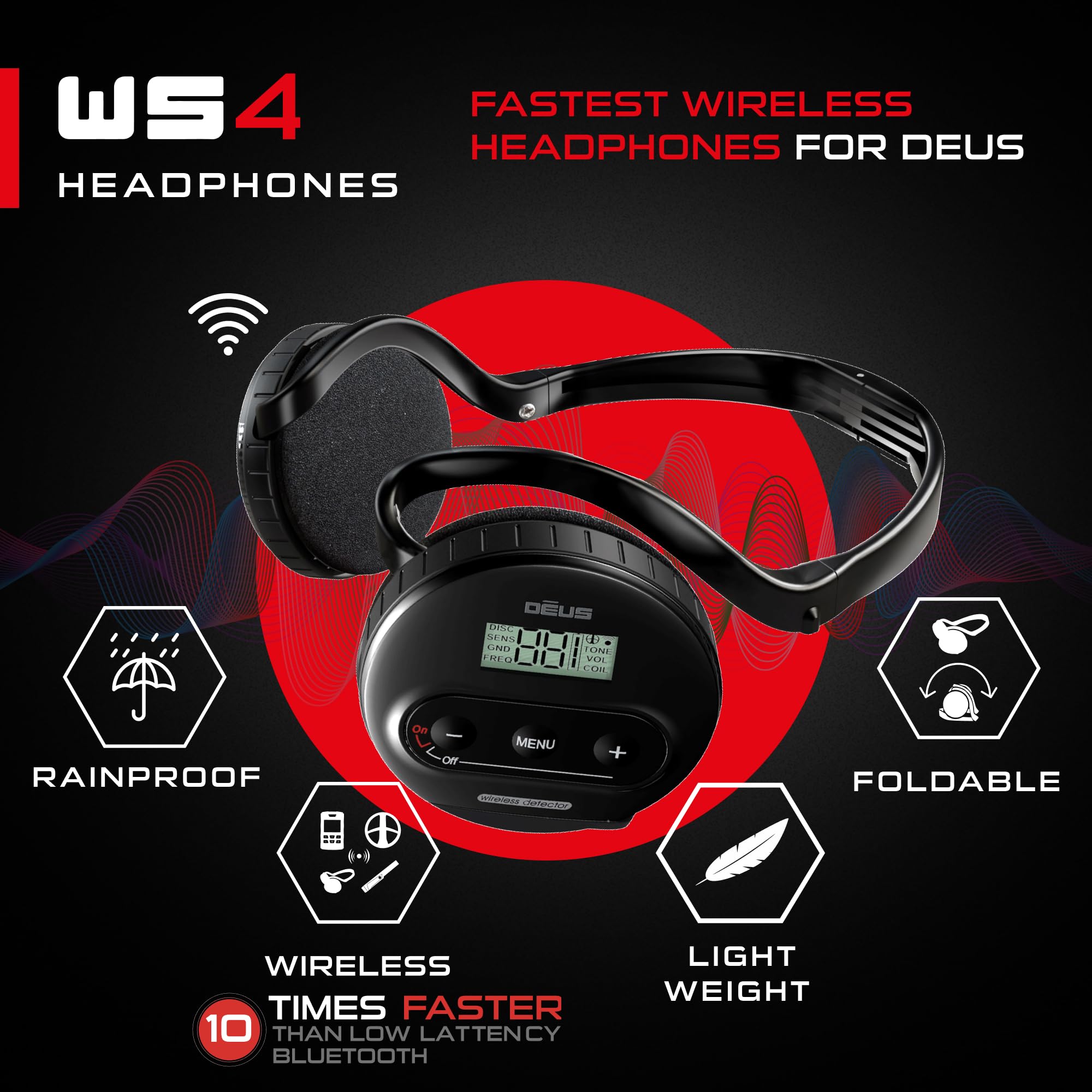 XP WS4 Wireless Headphones for Deus Metal Detector - Waterproof, Foldable & Lightweight Detecting Headset with Detachable Module | Perfect for Beach Hunting, Gold Prospecting & Outdoor Treasure Hunting (D09)