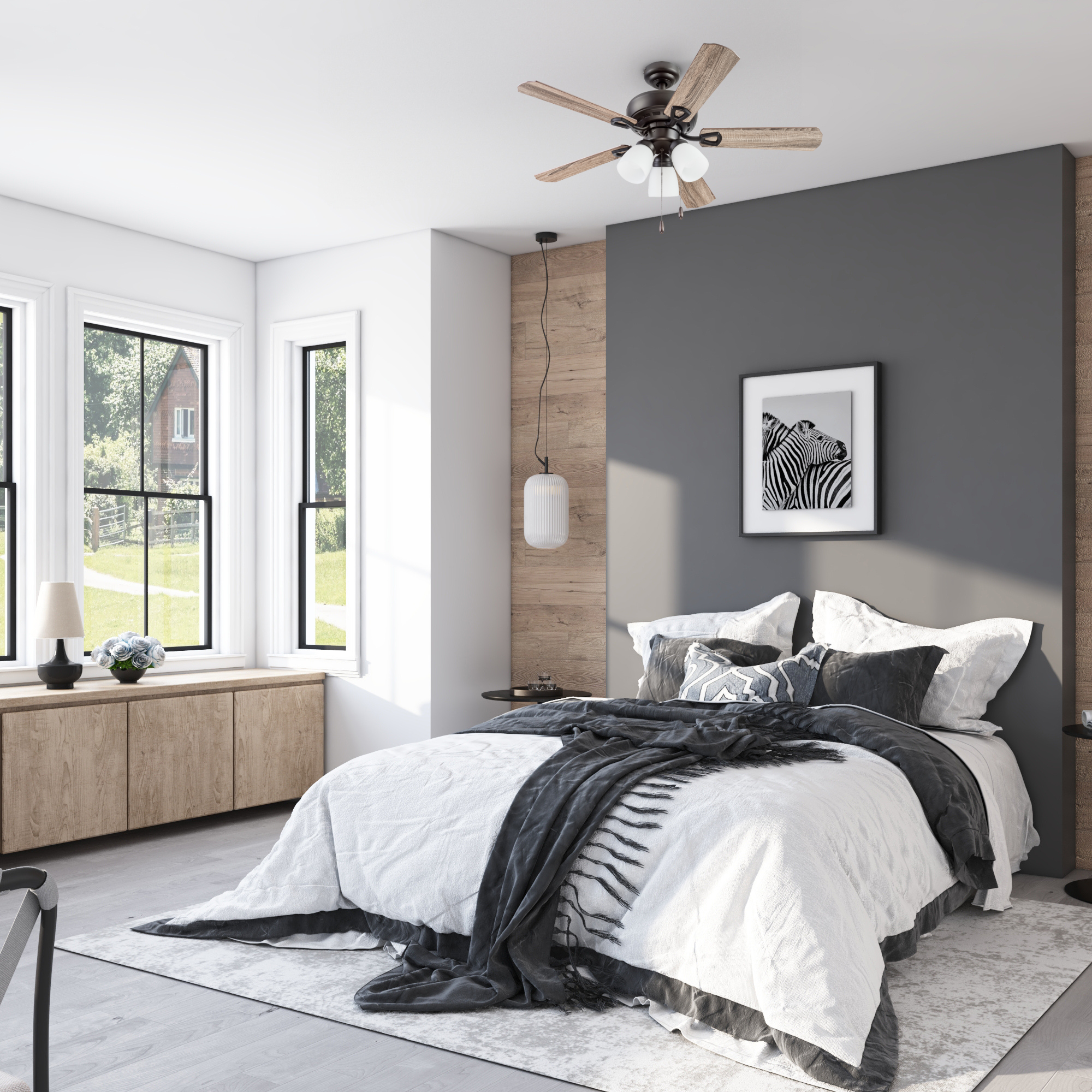 44 Inch Miller Park Ceiling Fan with Espresso Bronze Finish & Pull Chain - Perfect for Living Room, Bedroom, and Outdoor Spaces