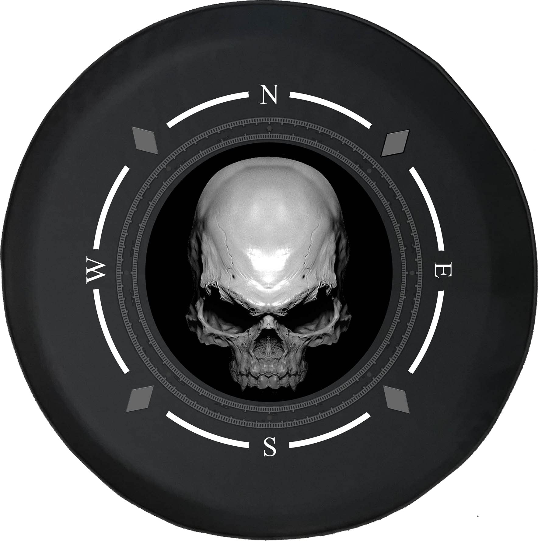 Realistic Skull Spare Tire Cover with Compass Design - Universal Fit for SUV, Trailer, RV & Most Vehicles - Durable & Weatherproof Wheel Accessory for Off-Road Adventures & Camping Trips