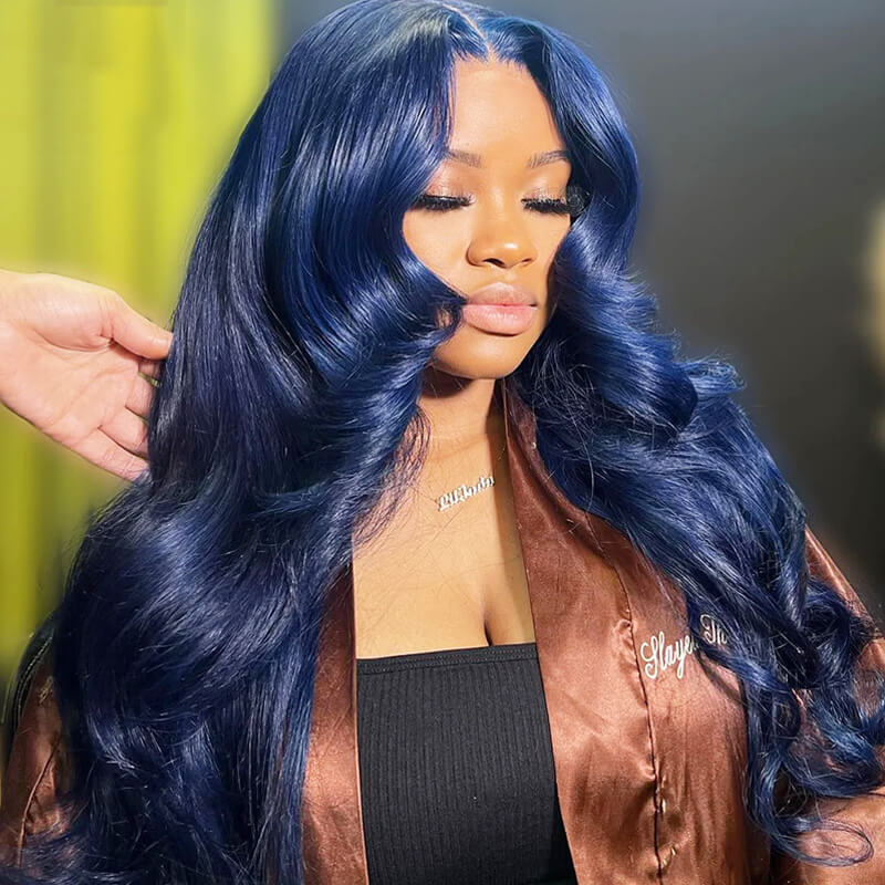 Flawless Blue Eullair Navy Blue Body Wave Straight Curly Human Hair Lace Front Wig | TikTok Saebunny Recommended | Perfect for Cosplay, Parties & Daily Wear