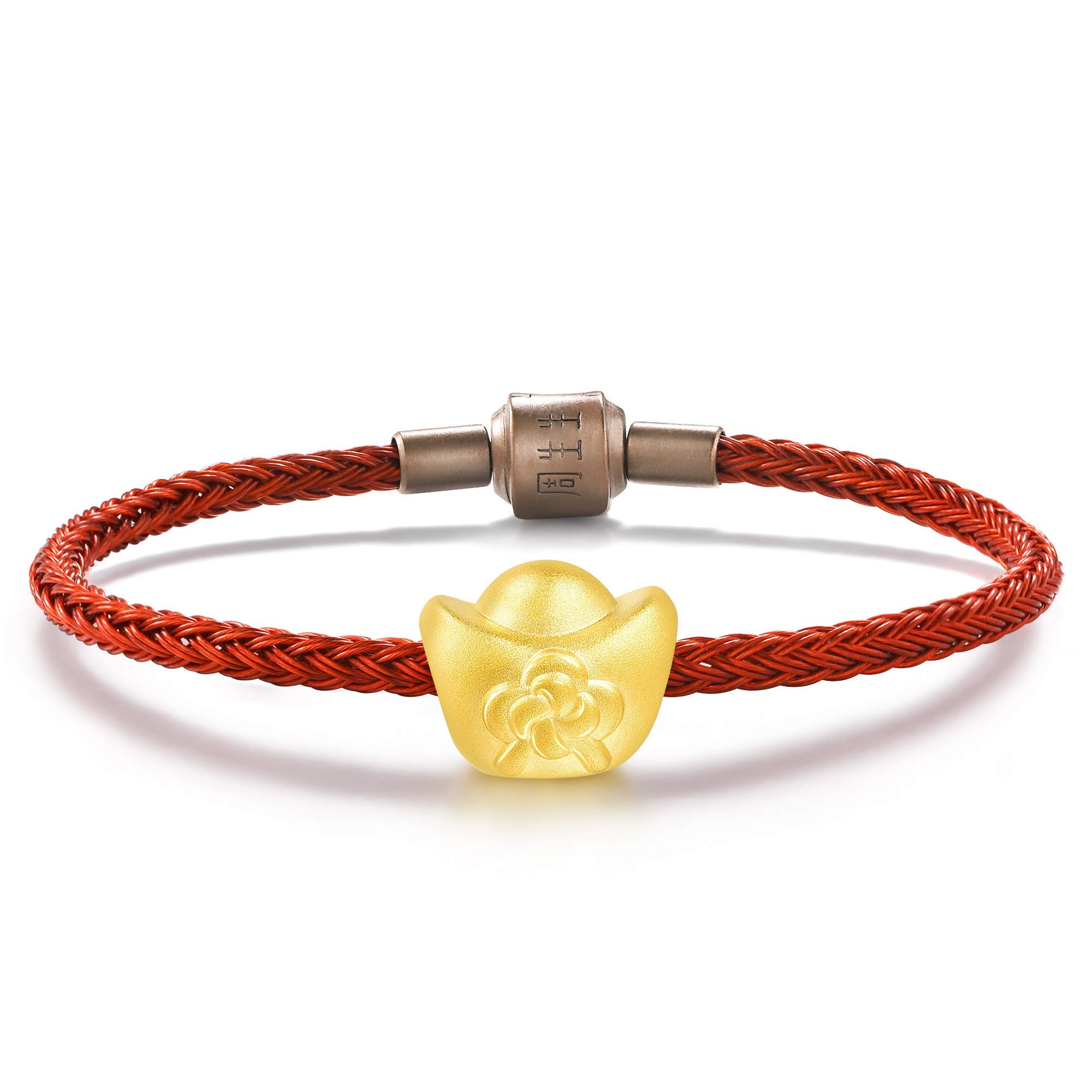 24K Solid Gold Nugget Yuanbao Charm Bracelet for Women - 999 Pure Gold Lucky Coin Bracelet - Elegant Chinese Style Jewelry for Gifts, Wealth & Prosperity - Perfect for Chinese New Year, Weddings & Special Occasions
