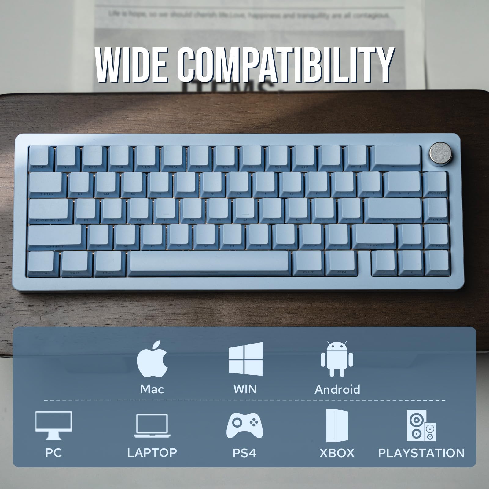 EPOMAKER Tide65 QMK/VIA Wireless Mechanical Gaming Keyboard - 65% Compact Aluminum Body, Programmable Creamy Keys, Bluetooth/2.4Ghz/USB-C Connectivity, FR4 Plate for Windows & Mac (Blue, Lemon Switch) - Perfect for Esports, Office Work & Typing Enthusiasts