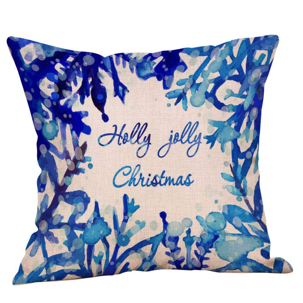 Blue Christmas Snowflake 'Let It Snow' Cotton Linen Decorative Throw Pillow Cover 18x18 Inches - Set of 4 for Holiday Home Decor, Sofa & Bedroom Accent