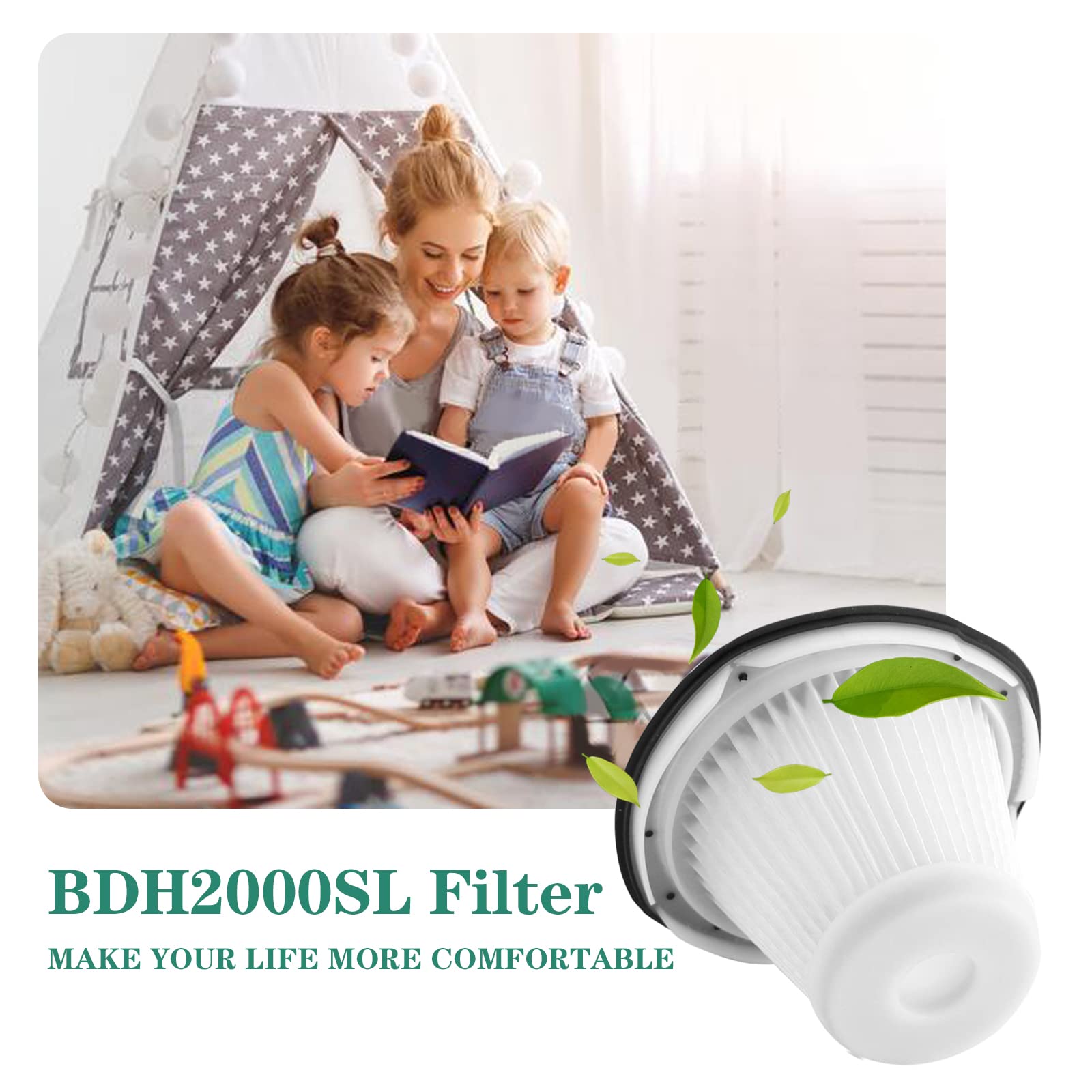 BLACK & DECKER VF200SP BDH2000SL/BDH1800S Vacuum Replacement Filters (4-Pack) with Cleaning Brush - Compatible with Handheld Vacuums - Part #90543043-01 - Ideal for Home Cleaning, Pet Hair Removal & Car Detailing