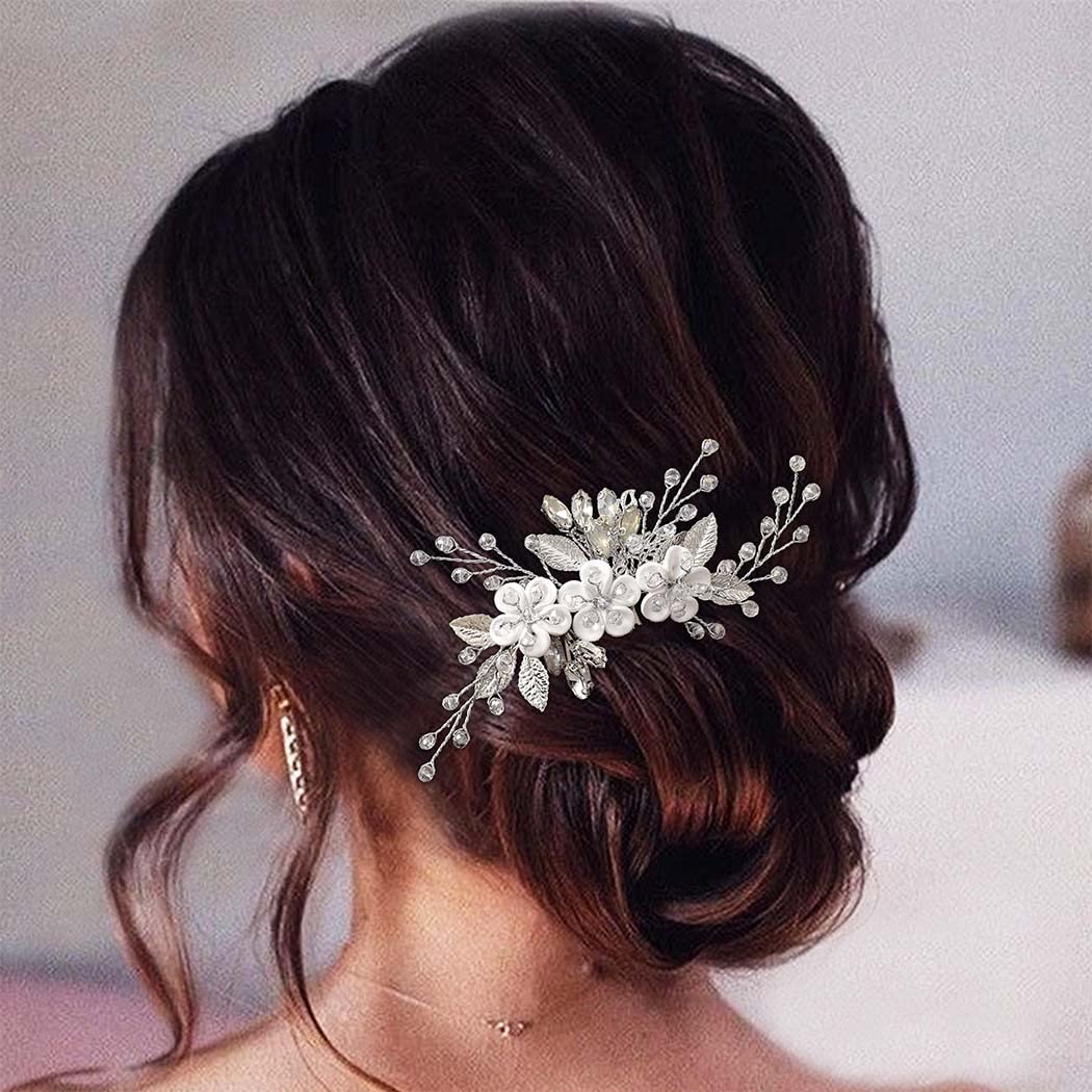 EASEDAILY Silver Leaf Crystal Bridal Hair Comb - Rhinestone Wedding Hairpiece for Women & Girls | Perfect for Brides, Bridesmaids, and Special Occasions