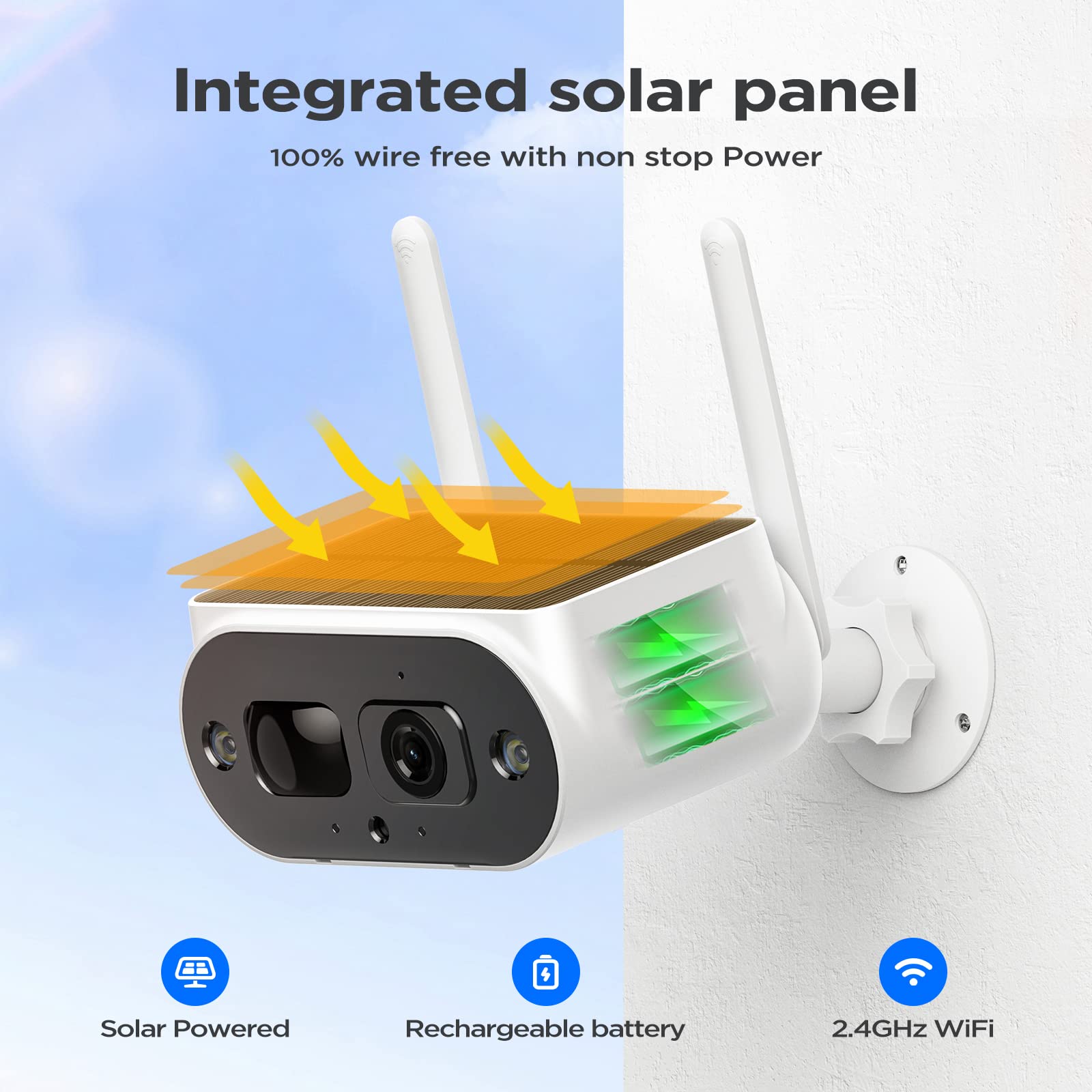 2.5K Solar Security Camera Outdoor Wireless - 4MP HD Solar Powered Home Security System with AI Motion Detection, Spotlight, 2-Way Audio, No Monthly Fee - Ideal for Backyard, Garage & Front Door Surveillance