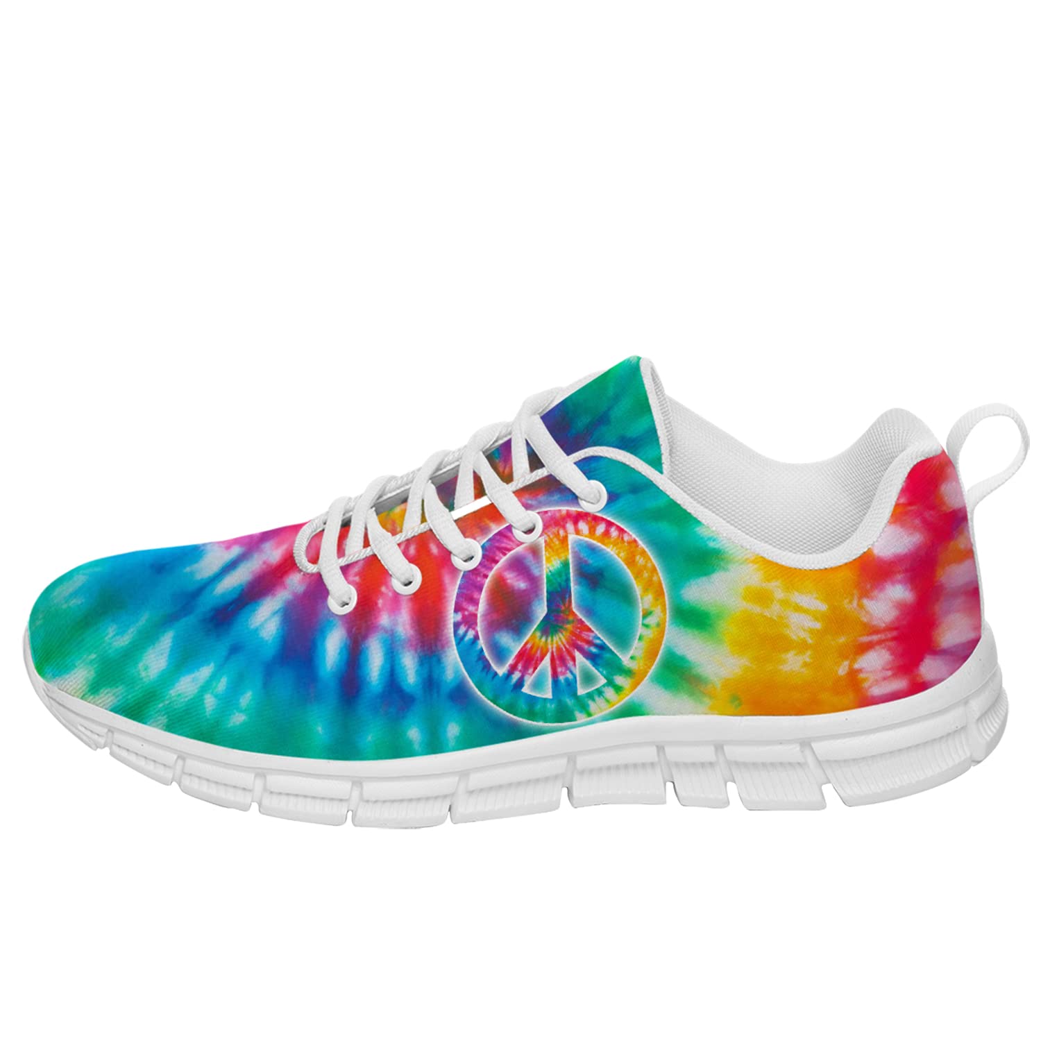 Women's Tie-Dye Peace Sign Tennis Shoes - 3D Printed Personalized Mesh Fashion Sneakers for Running & Casual Wear | Gifts for Women, Girls & Family | Available in Men's Size 10.5 & Women's Size 12 | Perfect for Gym, Workouts, Street Style & Everyday Fashion