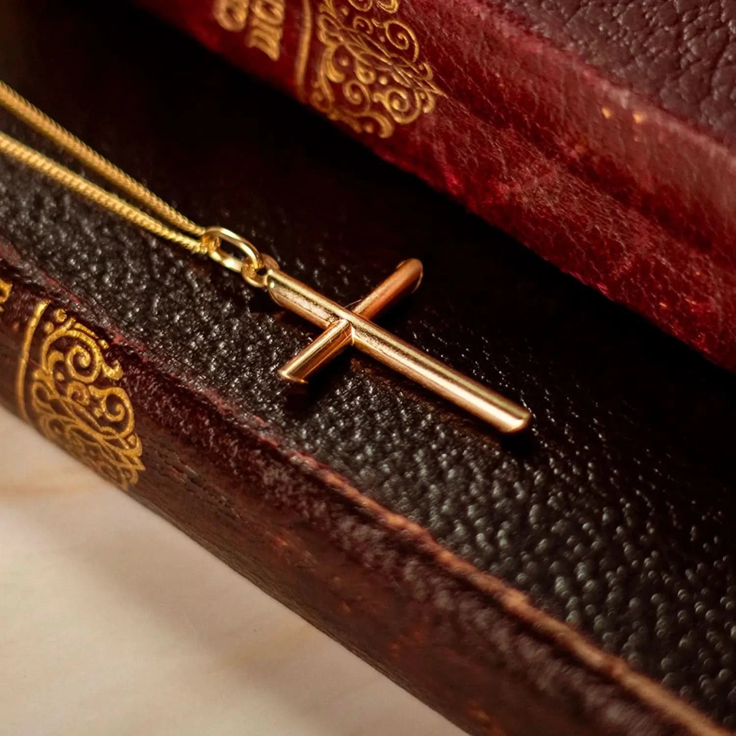 Solid Gold Cross Necklace for Men - Religious Jewelry Gift for Baptism, Wedding & Everyday Wear