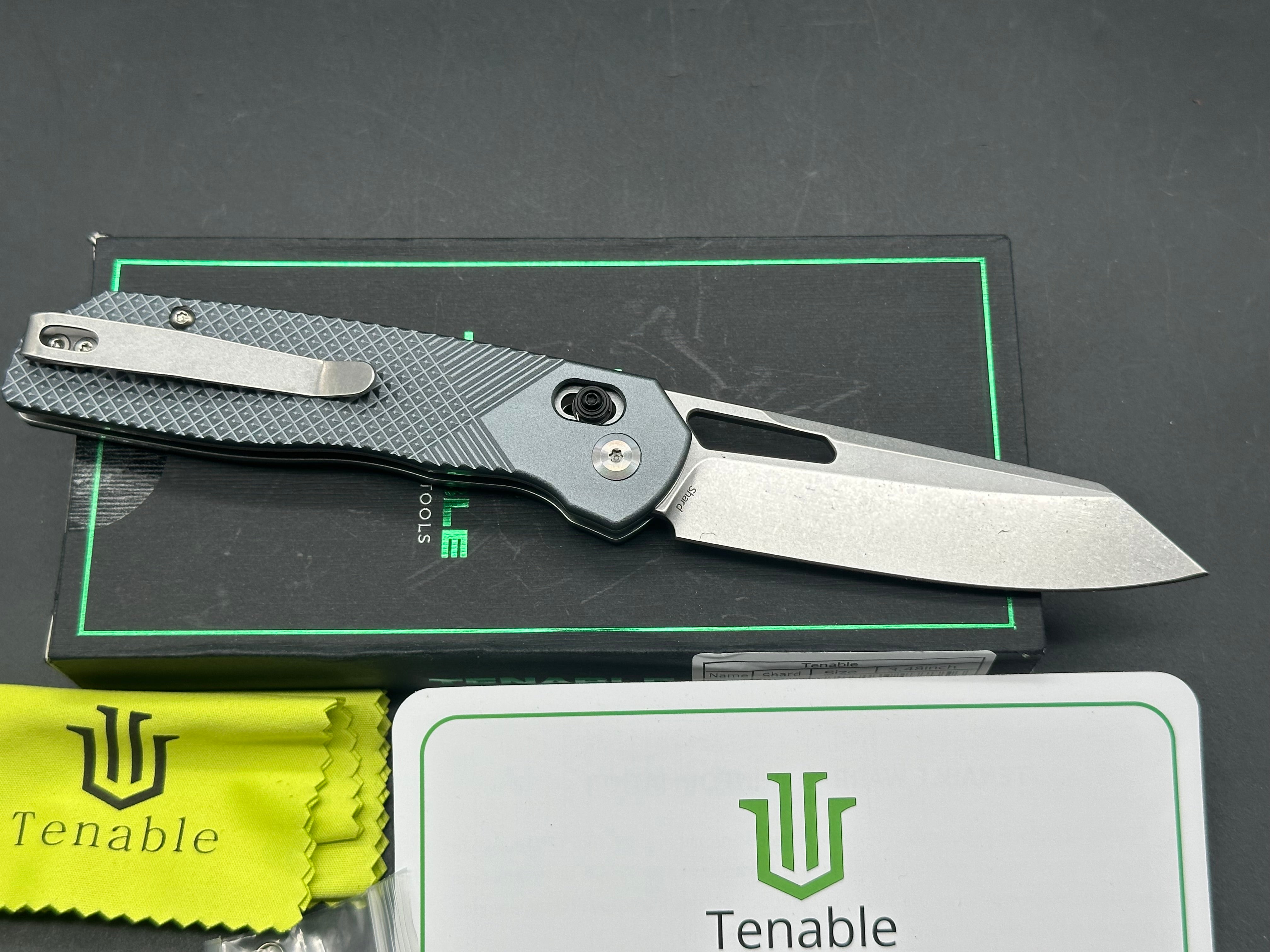 TENABLE SHARD Aluminum Handle Folding Knife with 14C28N Plain Stonewash Blade - EDC, Camping, Outdoor Survival Gear