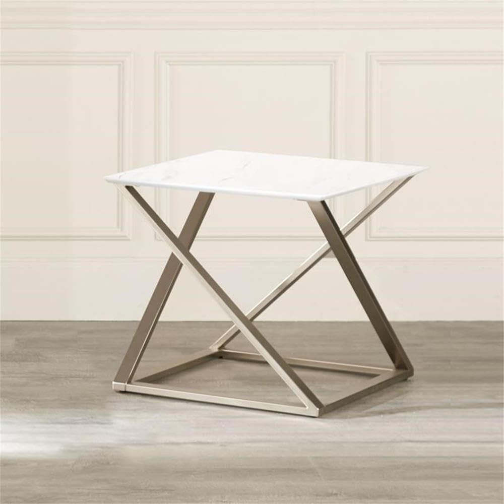 Steve Silver Zurich Square White Faux Marble End Table - Modern Accent Table for Living Room, Bedroom & Office - Stylish Side Table with Mixed Media Design for Home Decor