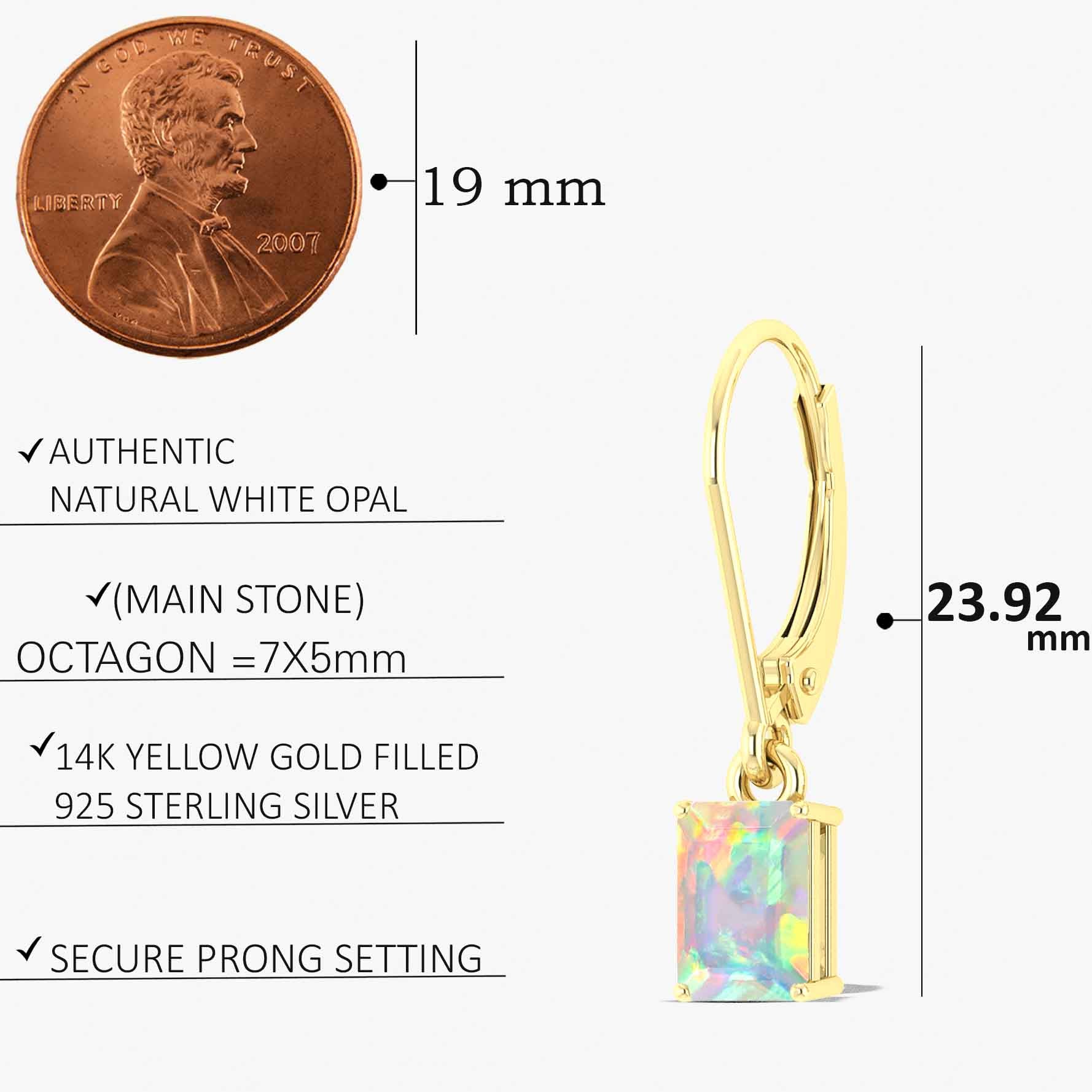 White Fire Opal Octagon Drop Dangle Earrings for Women | Sterling Silver Handmade Boho Jewelry | Perfect for Parties, Weddings & Special Occasions